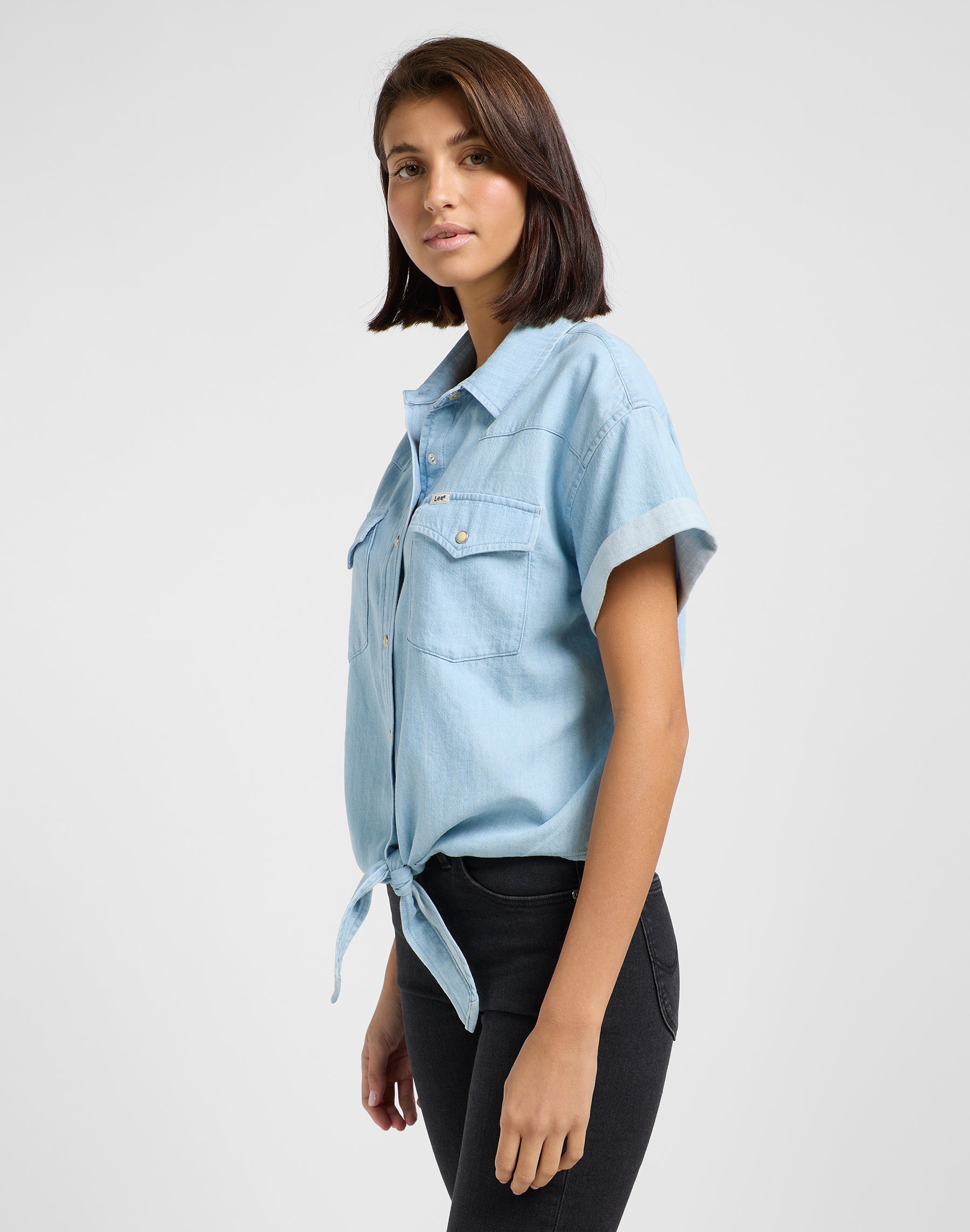 Crop Tied Western Shirt in Light Mood Shirts Lee