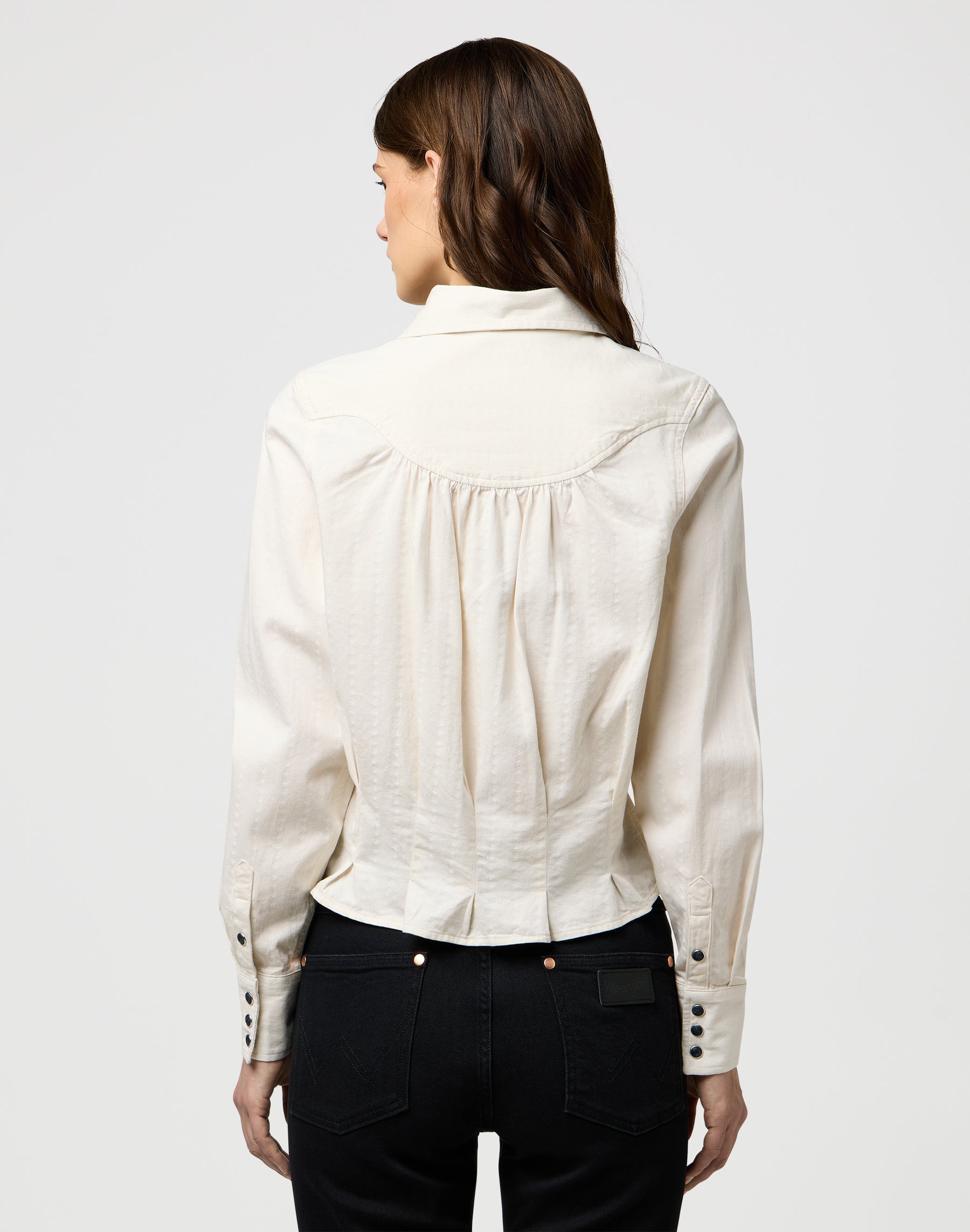 Femme Peplum Shirt in Pinstar White Shirts Wrangler