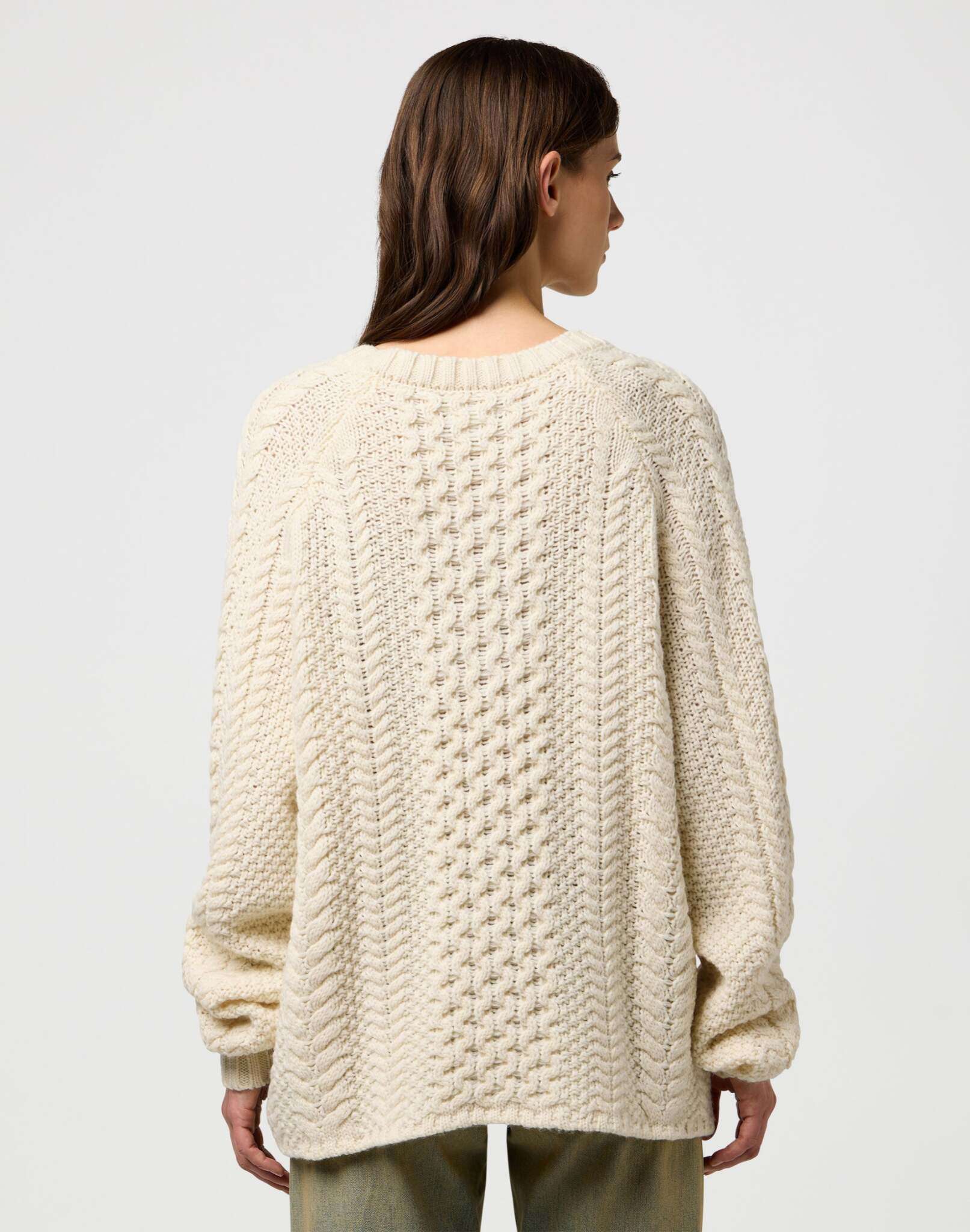 V Neck Cable Knit in Ivory Sweater Wrangler