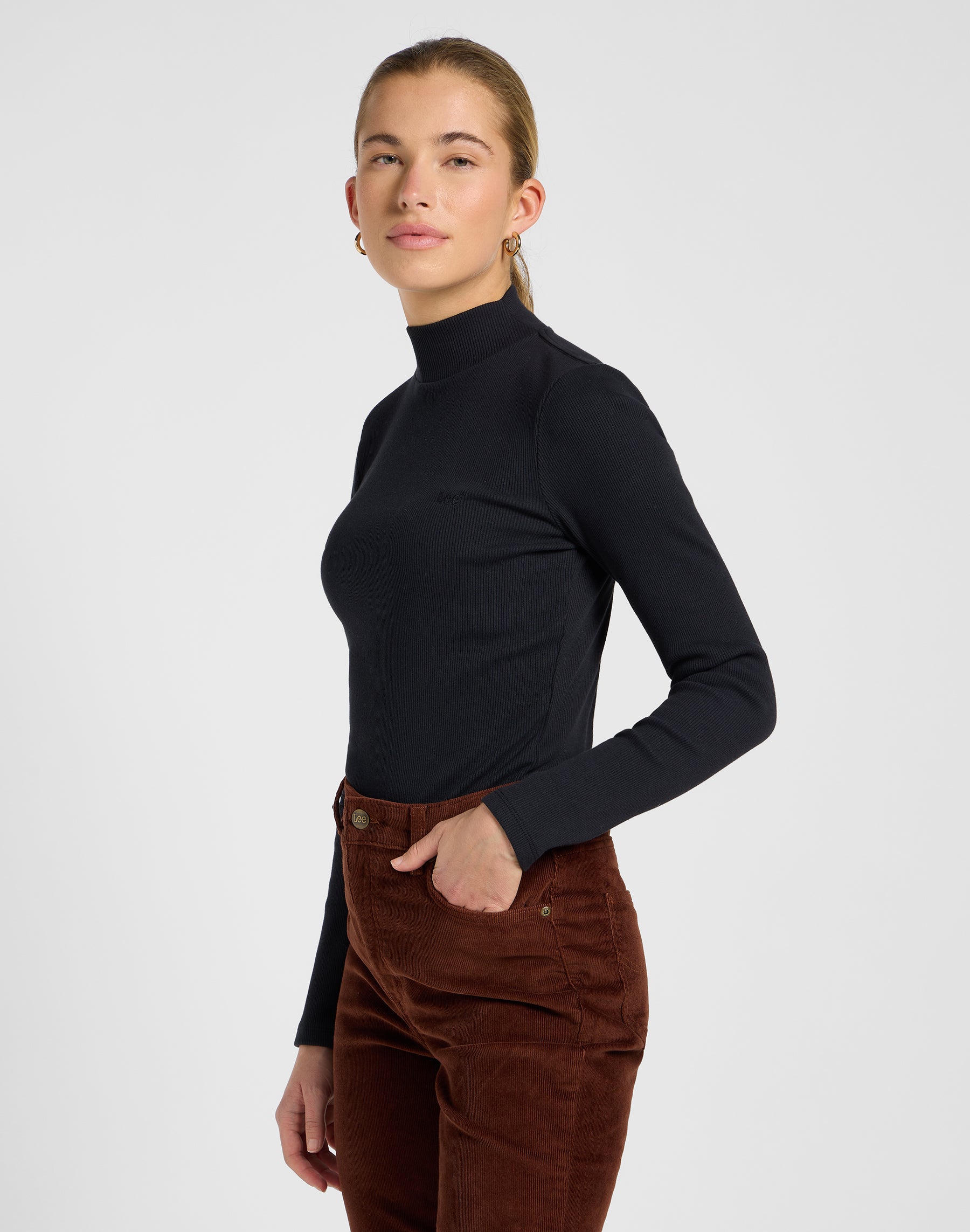 Mock Neck in Black T-Shirts Lee