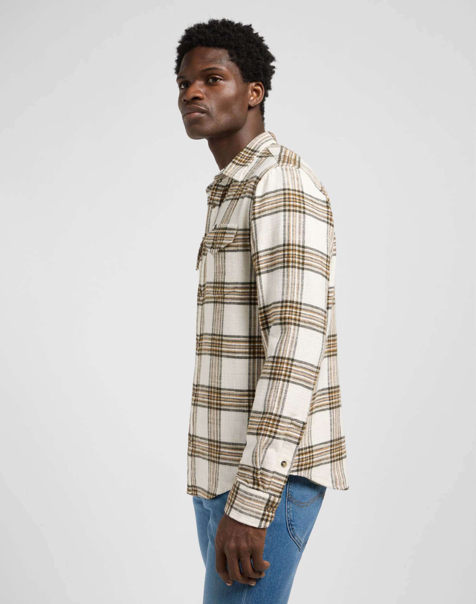 Clean Western Shirt in Ecru Ochre Plaid Shirts Lee