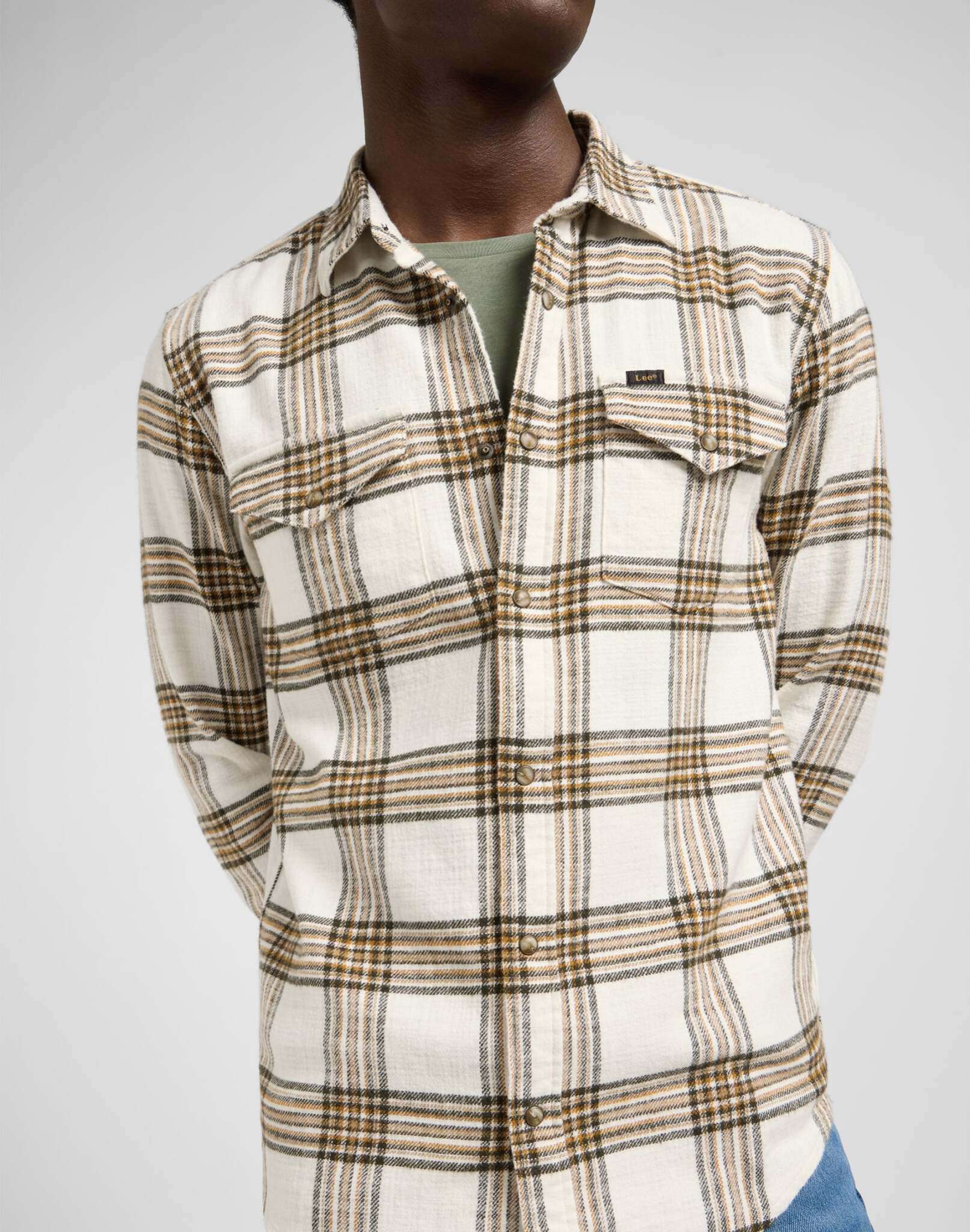 Clean Western Shirt in Ecru Ochre Plaid Shirts Lee
