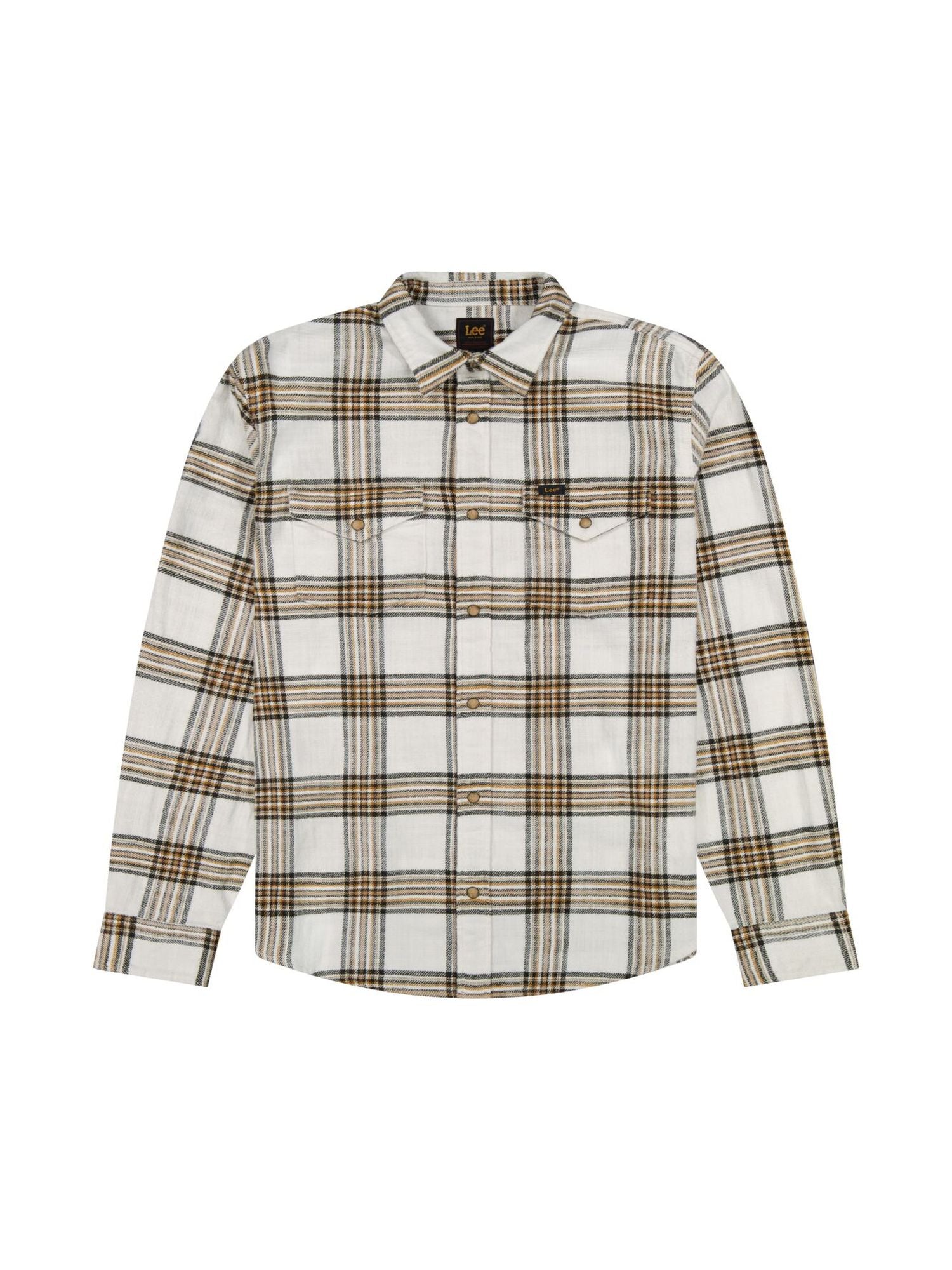 Clean Western Shirt in Ecru Ochre Plaid