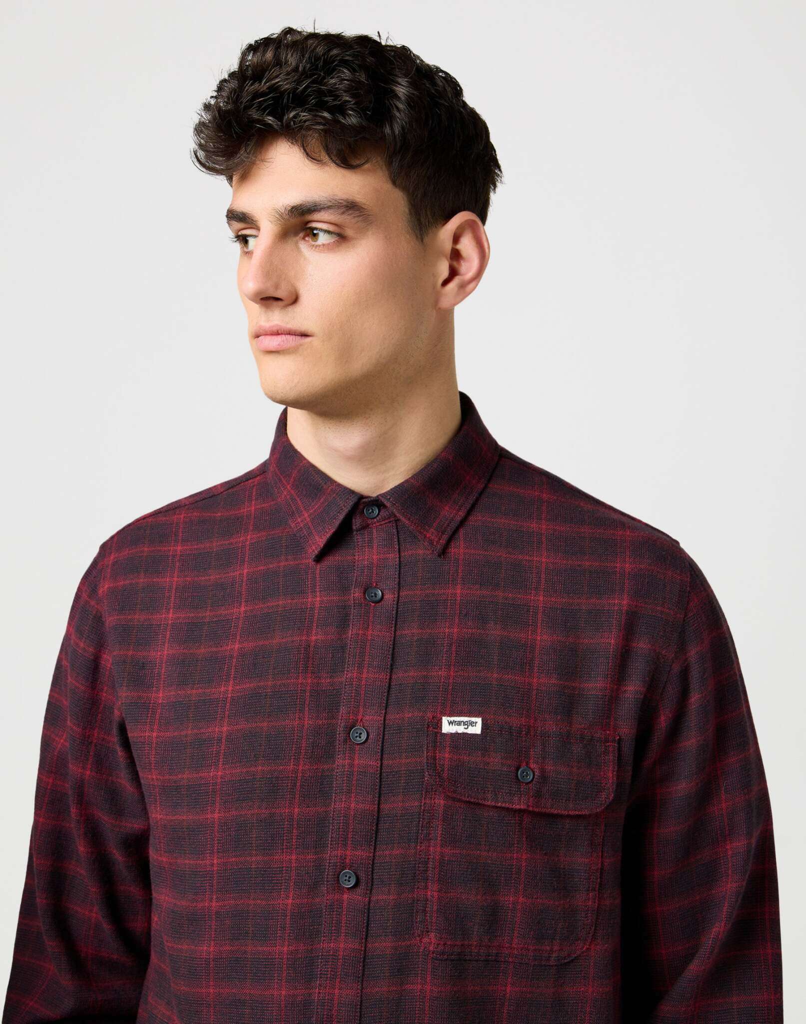 1 Pkt Flannel Shirt in Black Wine Shirts Wrangler