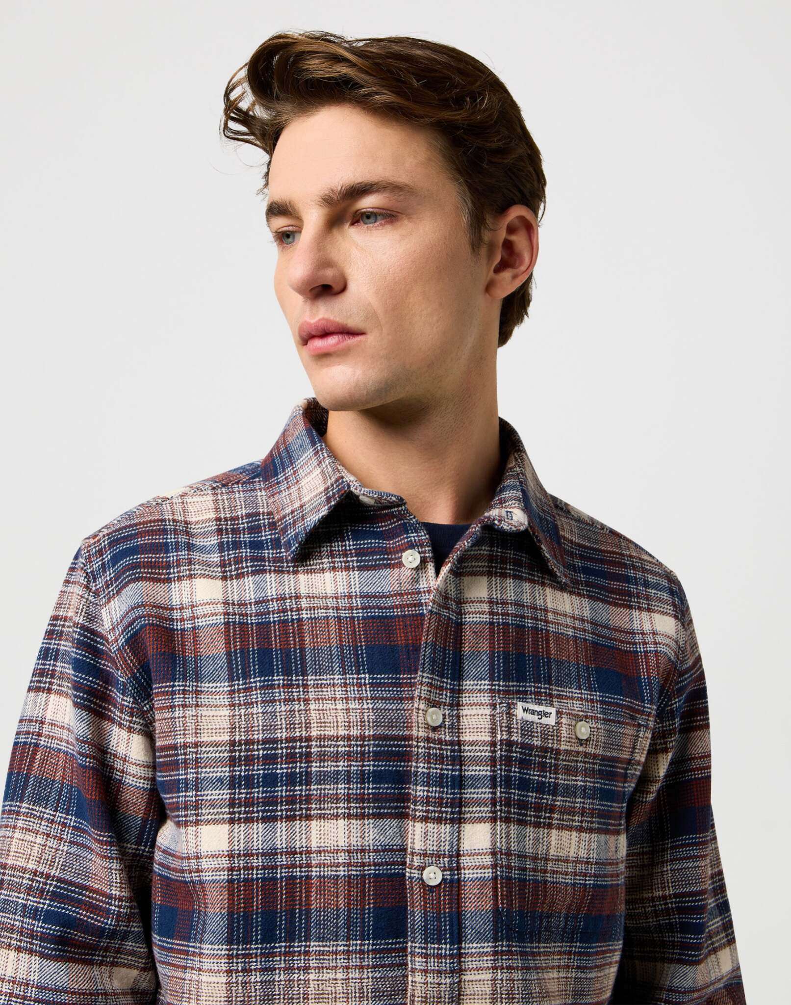 Brushed 1 Pkt Shirt in Navy Birch Shirts Wrangler