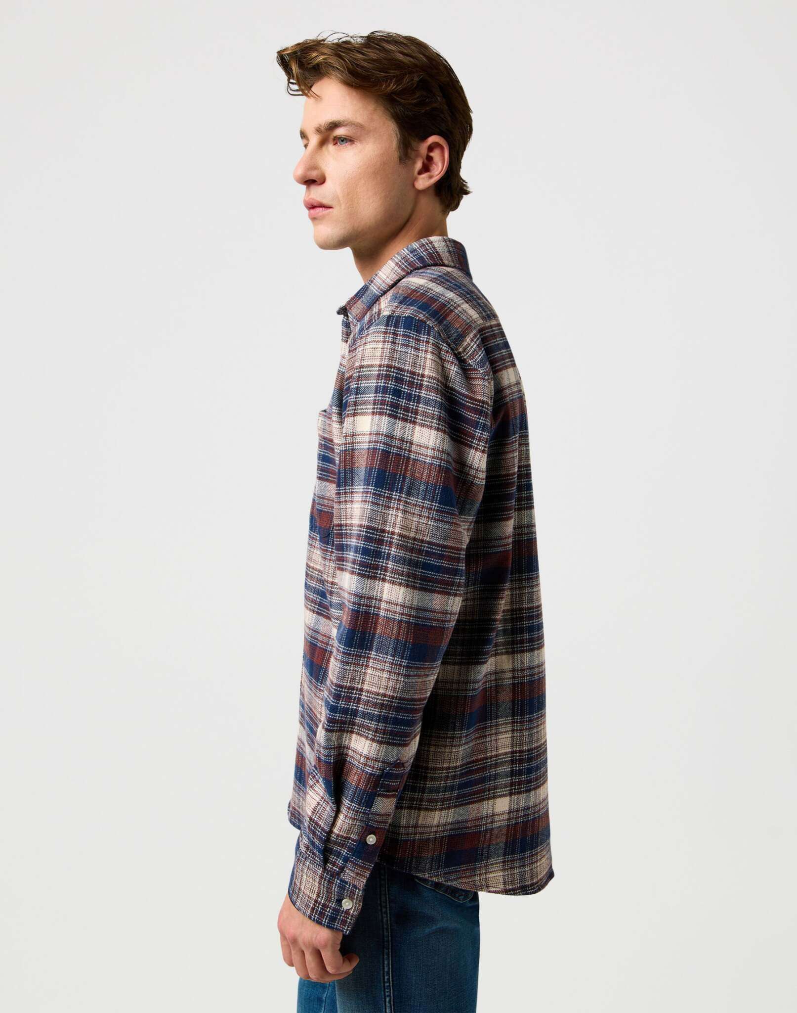 Brushed 1 Pkt Shirt in Navy Birch Shirts Wrangler