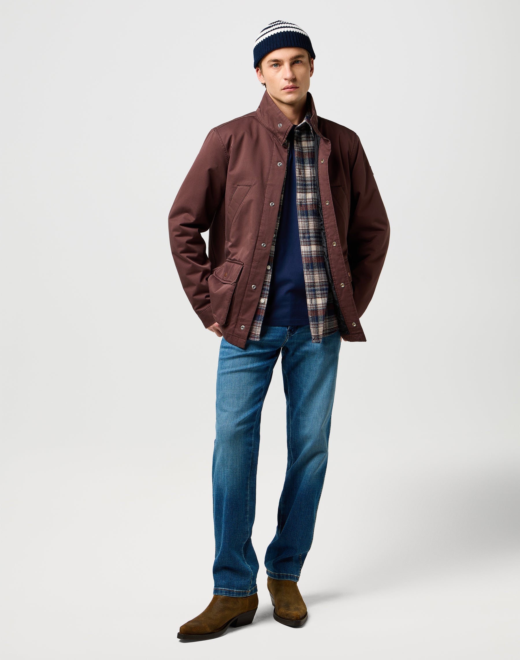 Striped Beanie in Dark Navy Caps Wrangler