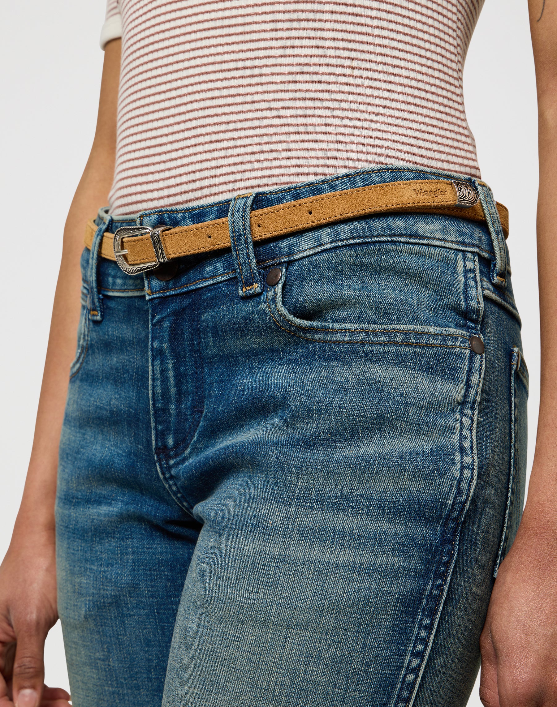 Thin Western Belt in Camel Belt Wrangler