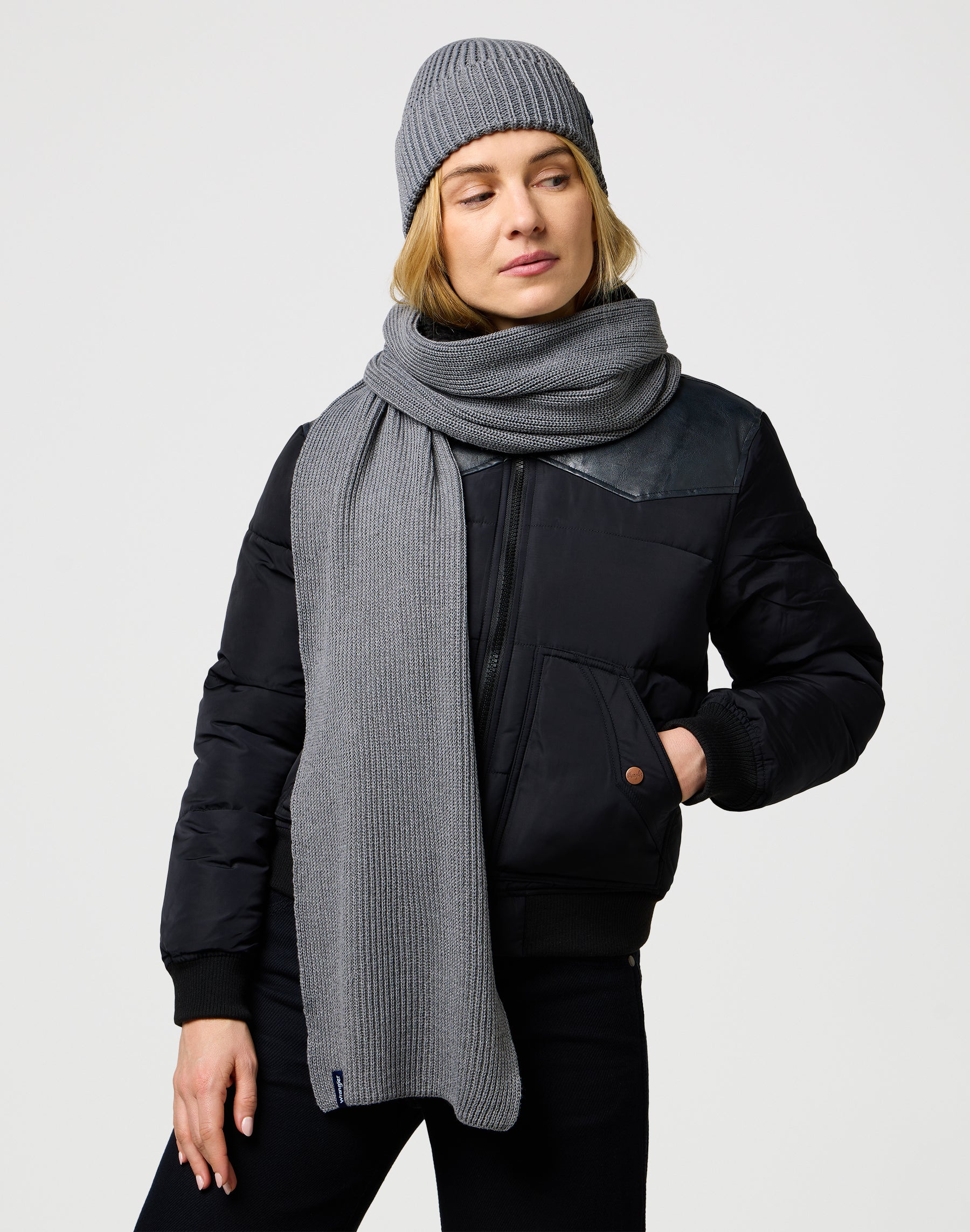 Scarf Beanie Set in Mid Grey Mel Scarves Wrangler
