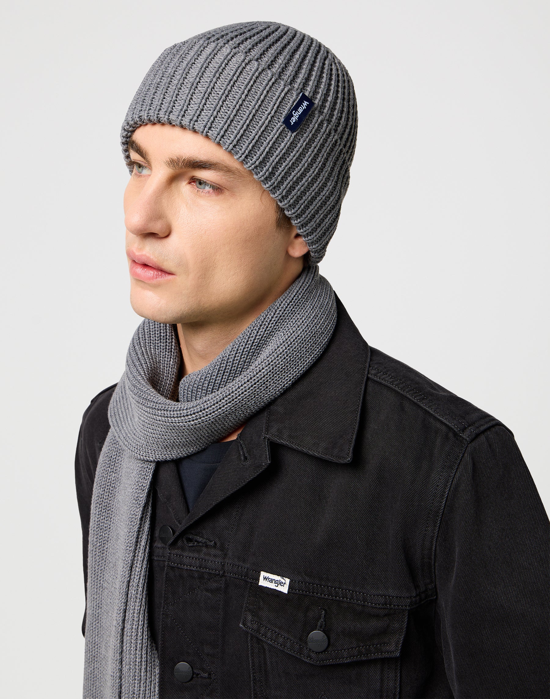 Scarf Beanie Set in Mid Grey Mel Scarves Wrangler