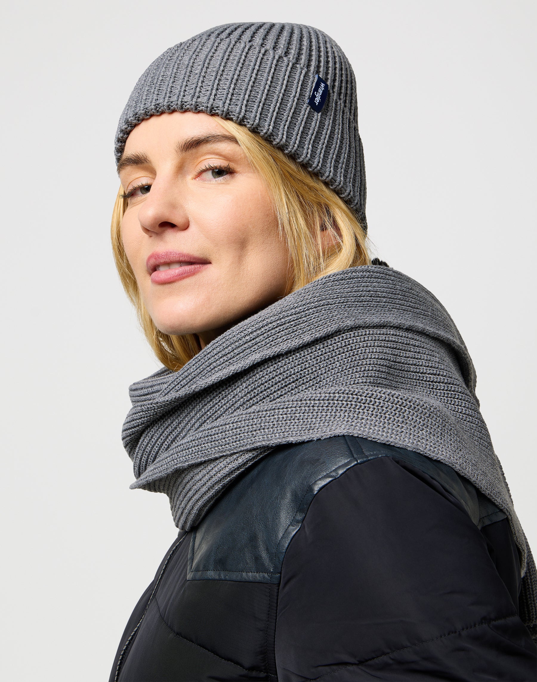 Scarf Beanie Set in Mid Grey Mel Scarves Wrangler