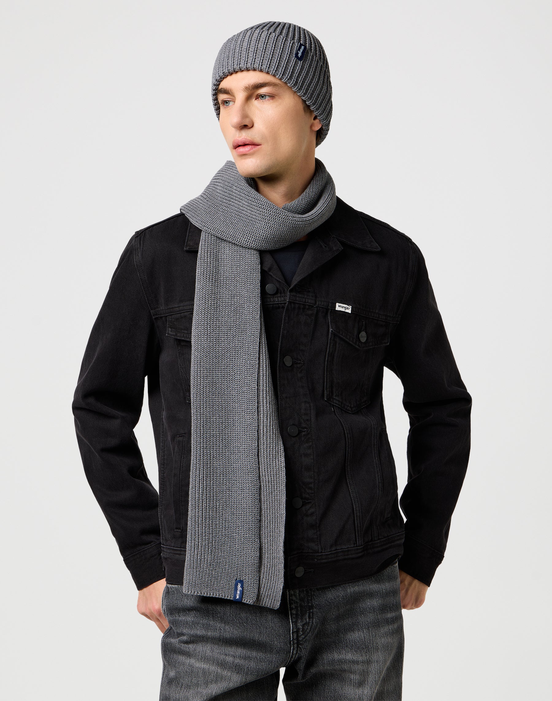 Scarf Beanie Set in Mid Grey Mel Scarves Wrangler