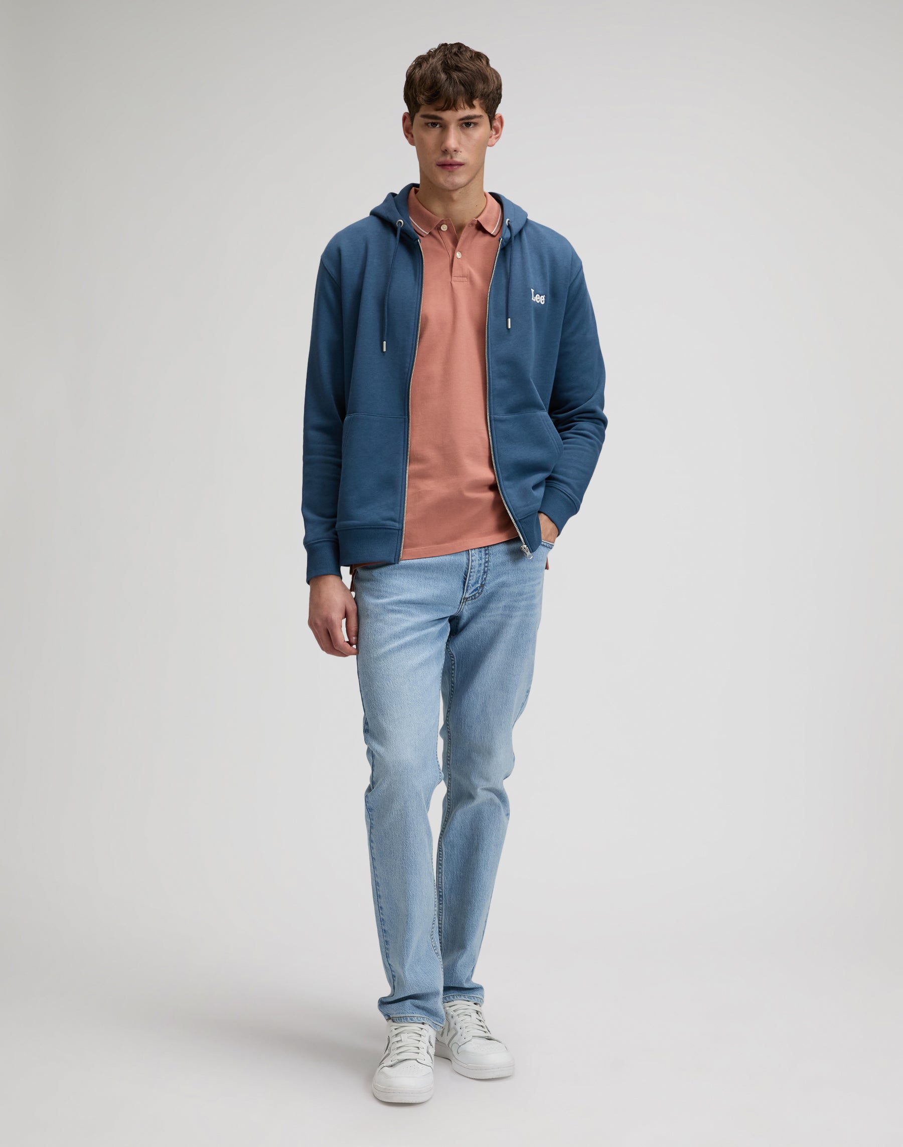 Ess Lee Zip Hoodie in Academy Blue