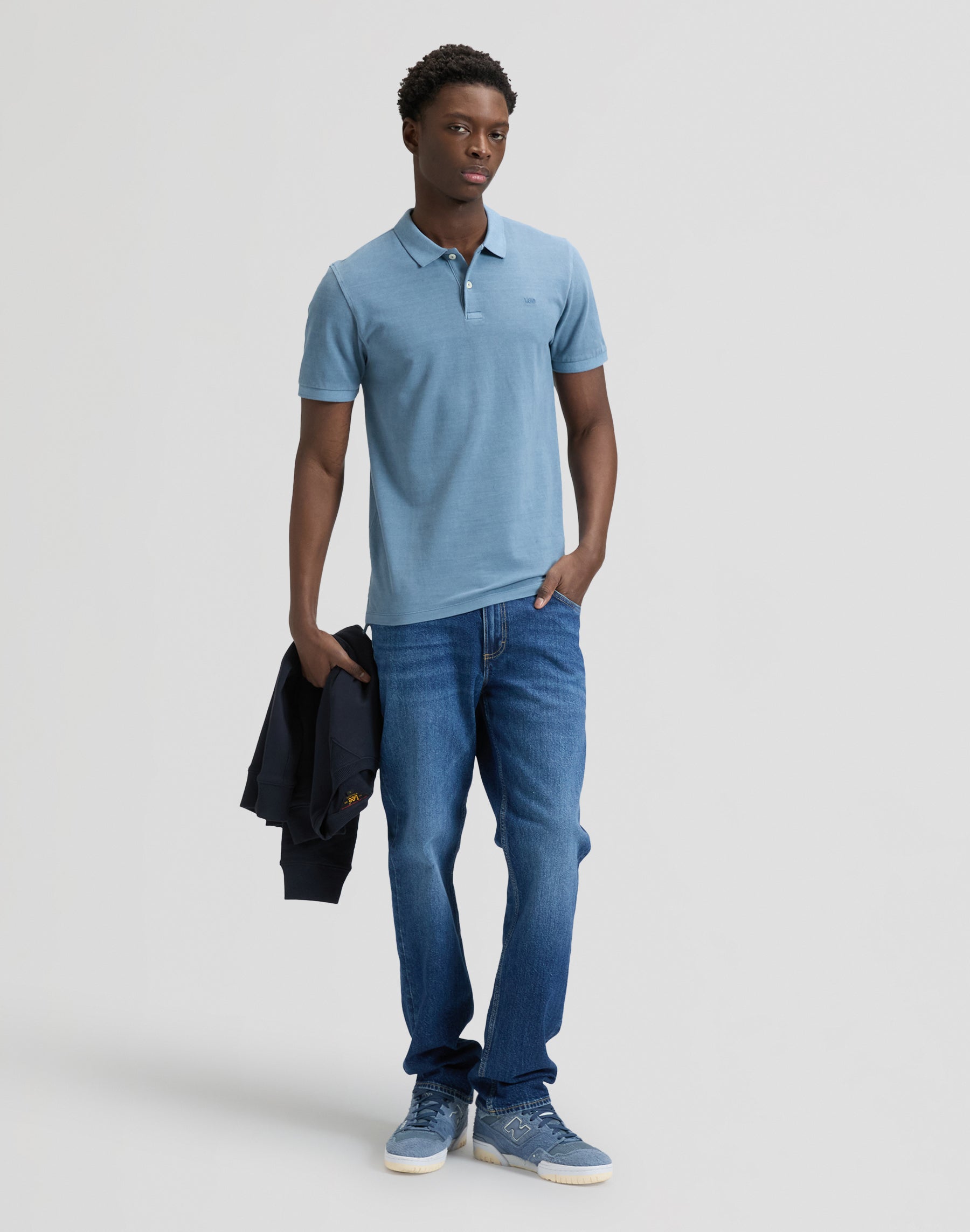 Garment-dyed polo shirt in dusty blue