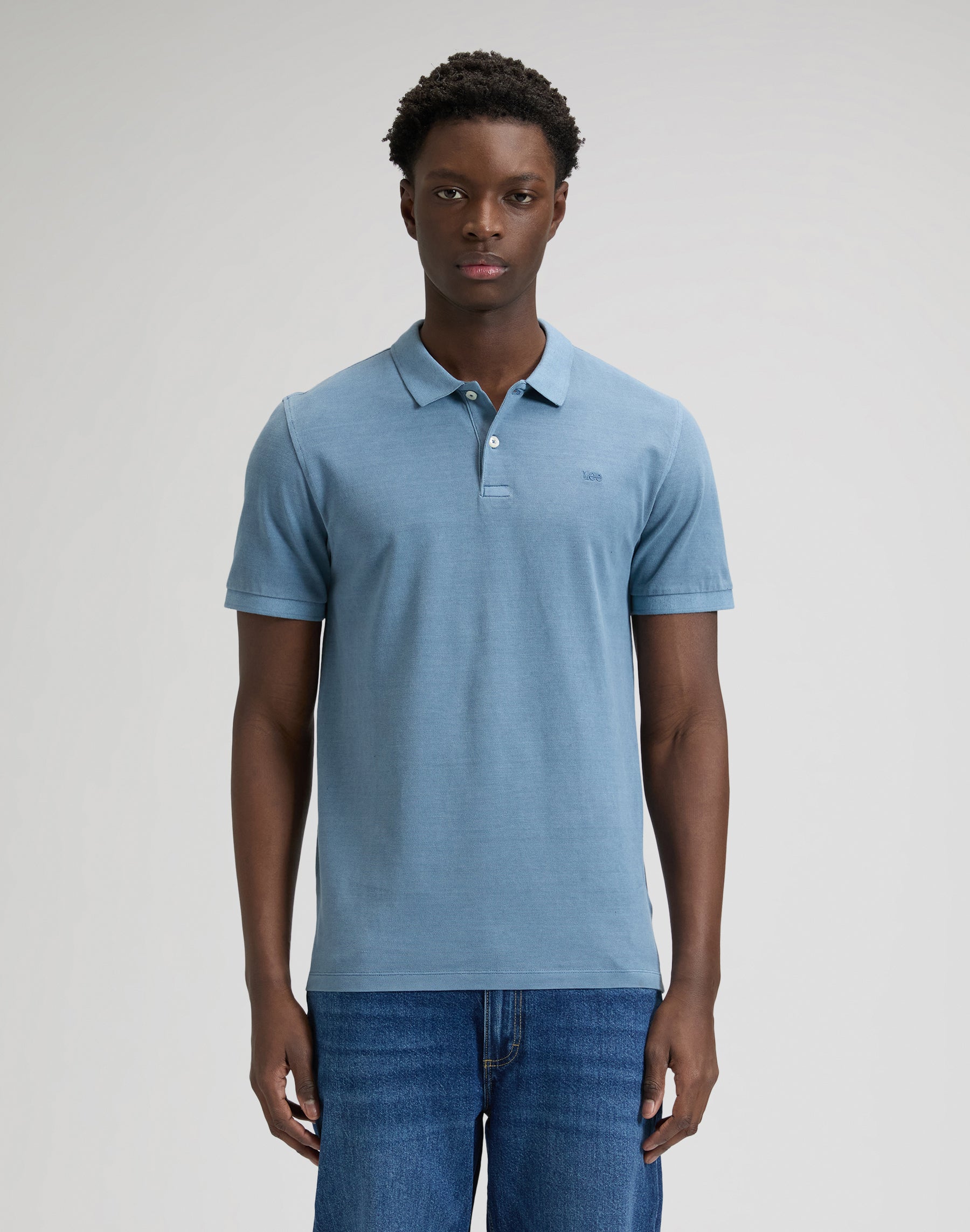 Garment-dyed polo shirt in dusty blue