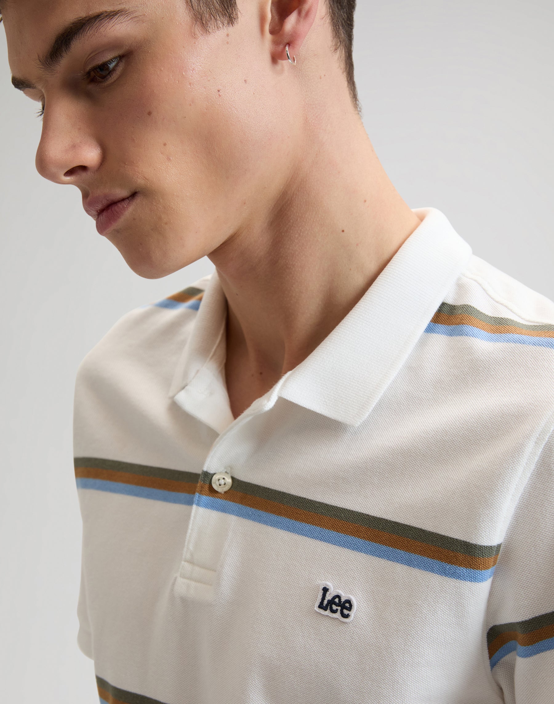 Pique polo shirt in halogen safari stripe
