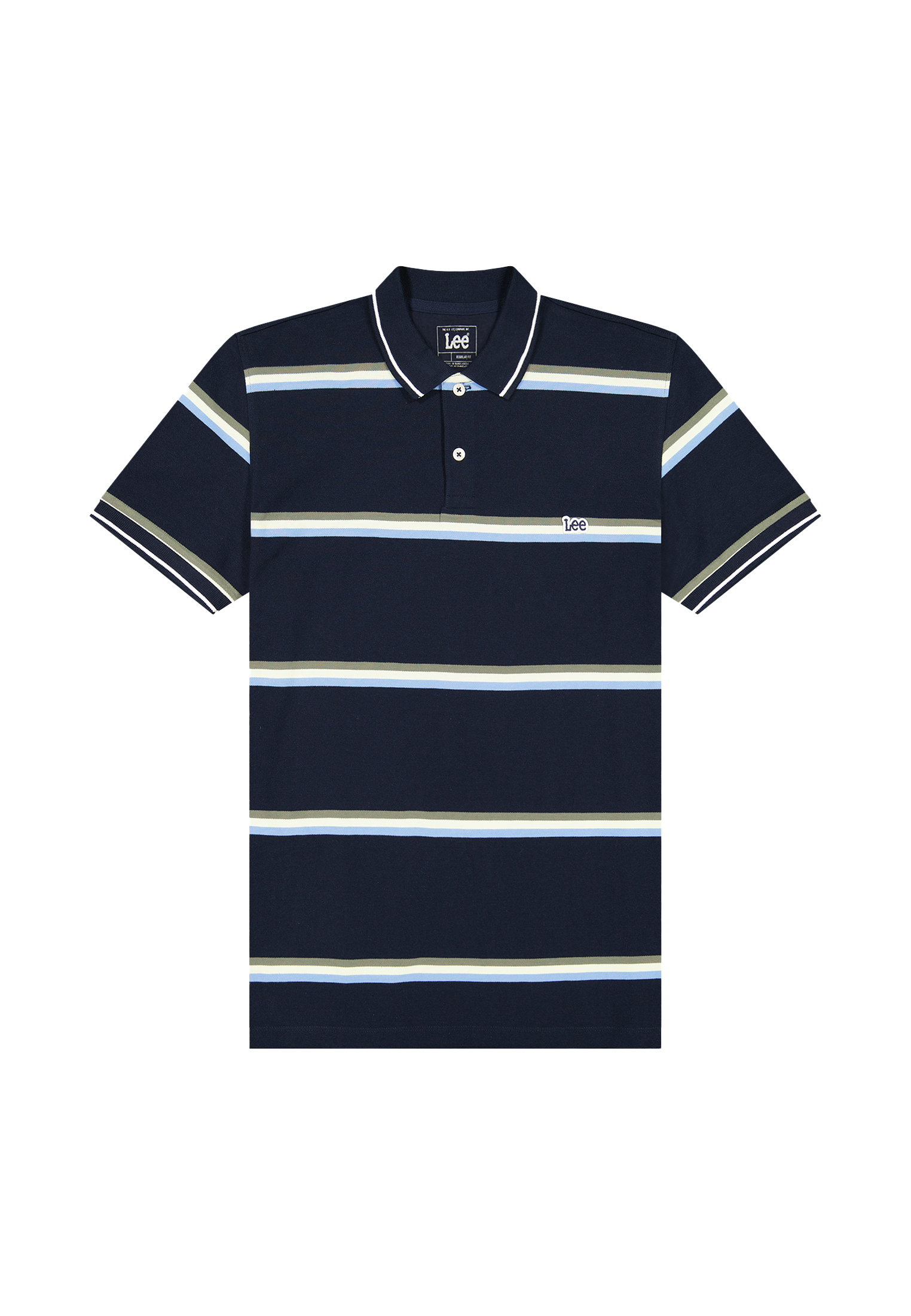 Pique polo shirt in lime ice navy stripe