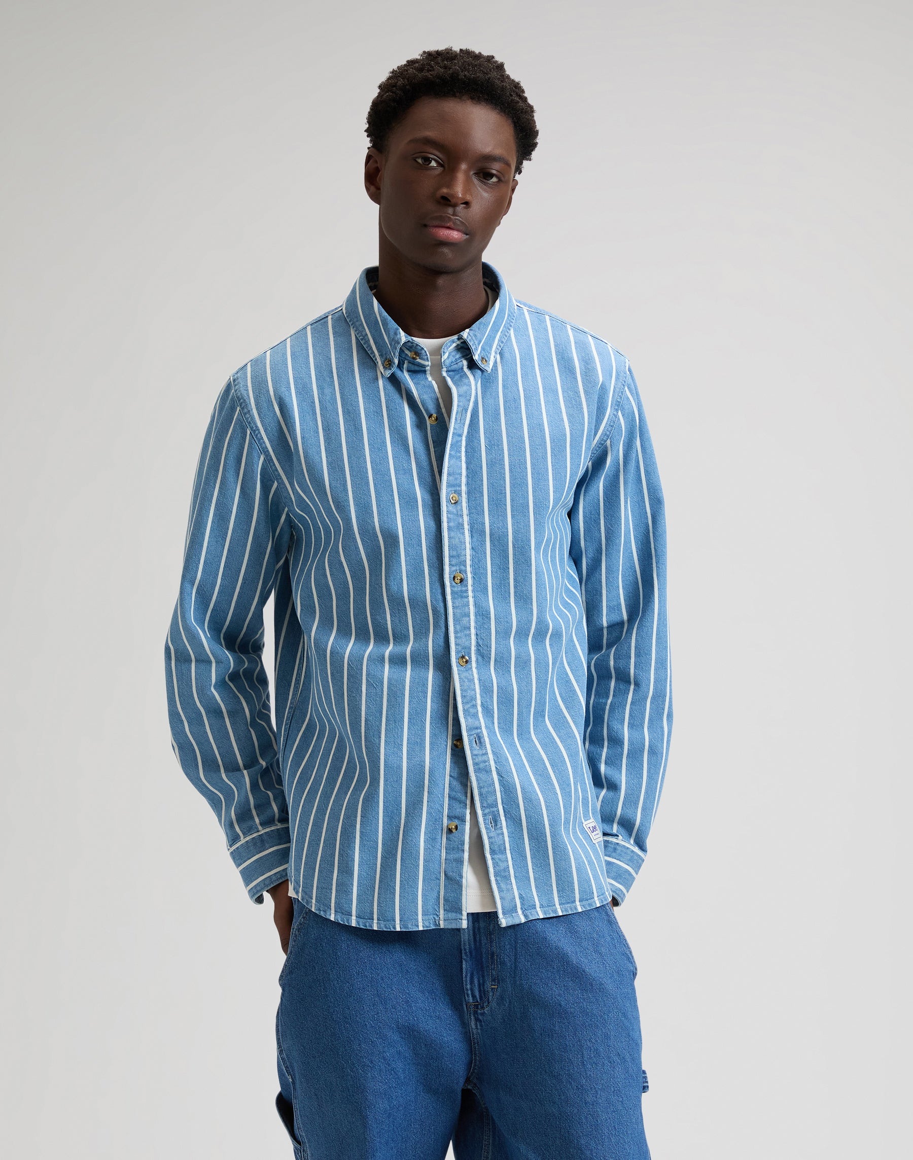 Workwear button-down denim striped shirts Lee