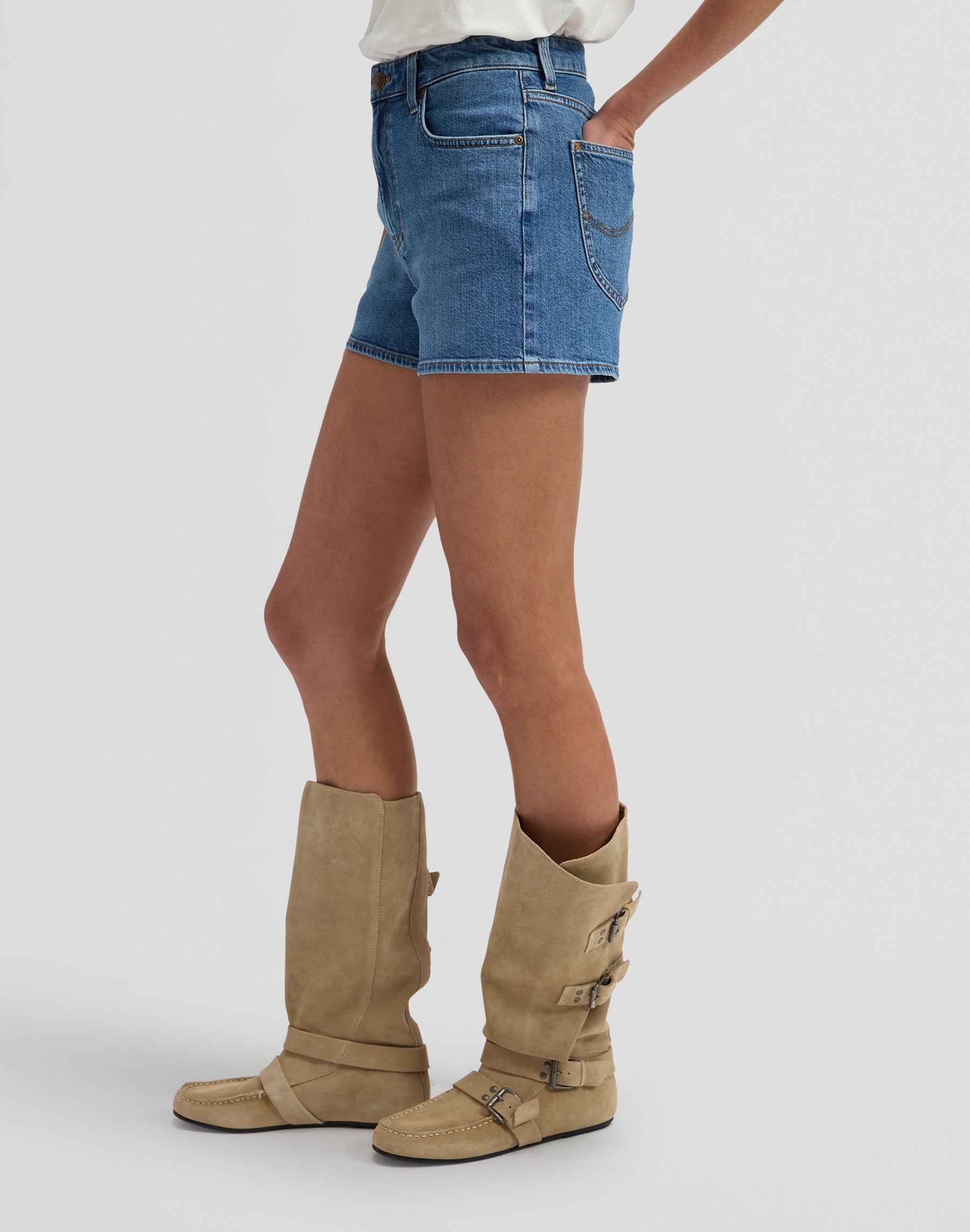 Carol Short in sleet denim shorts Lee