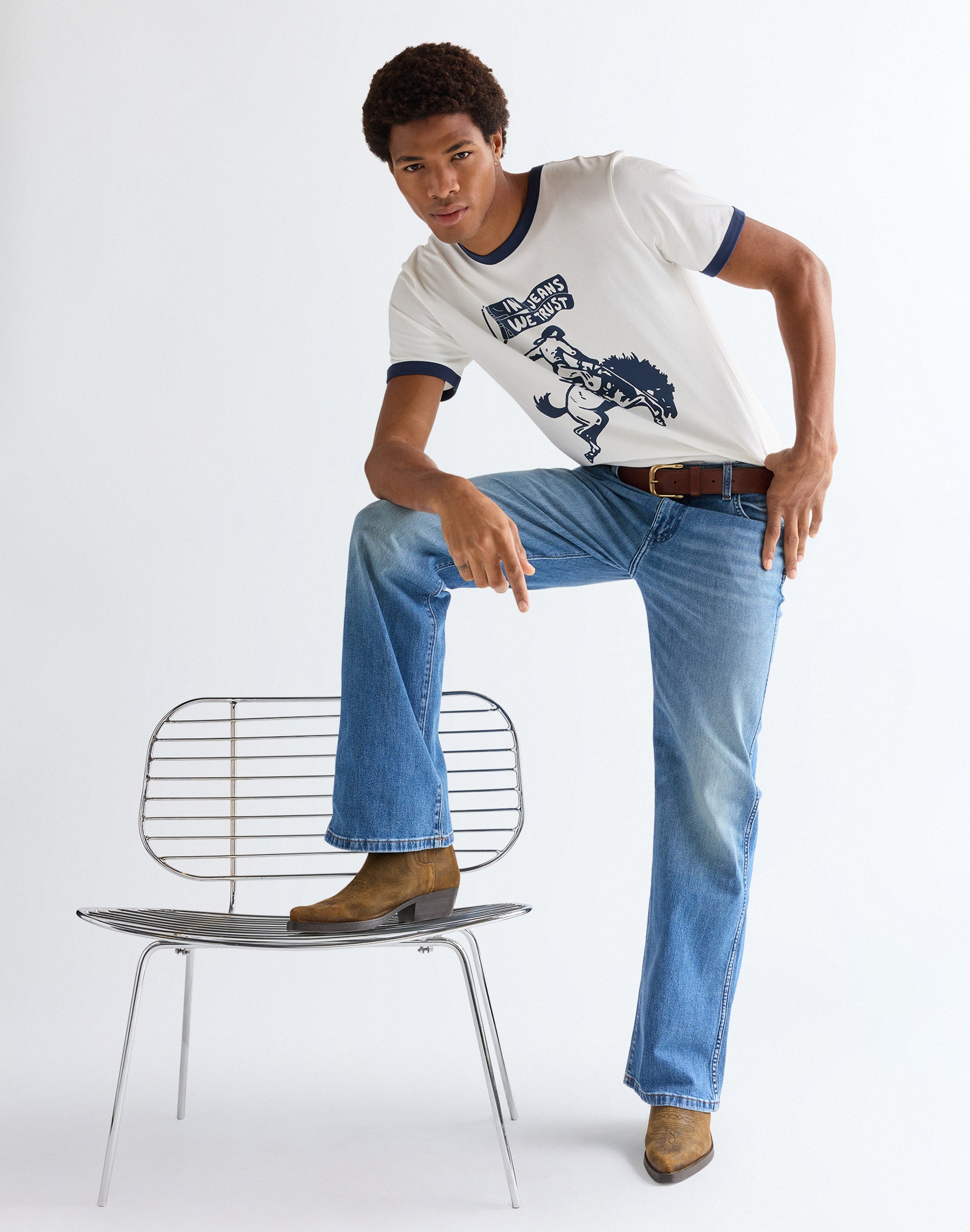 Loose boot in Harbor Blue jeans by Wrangler