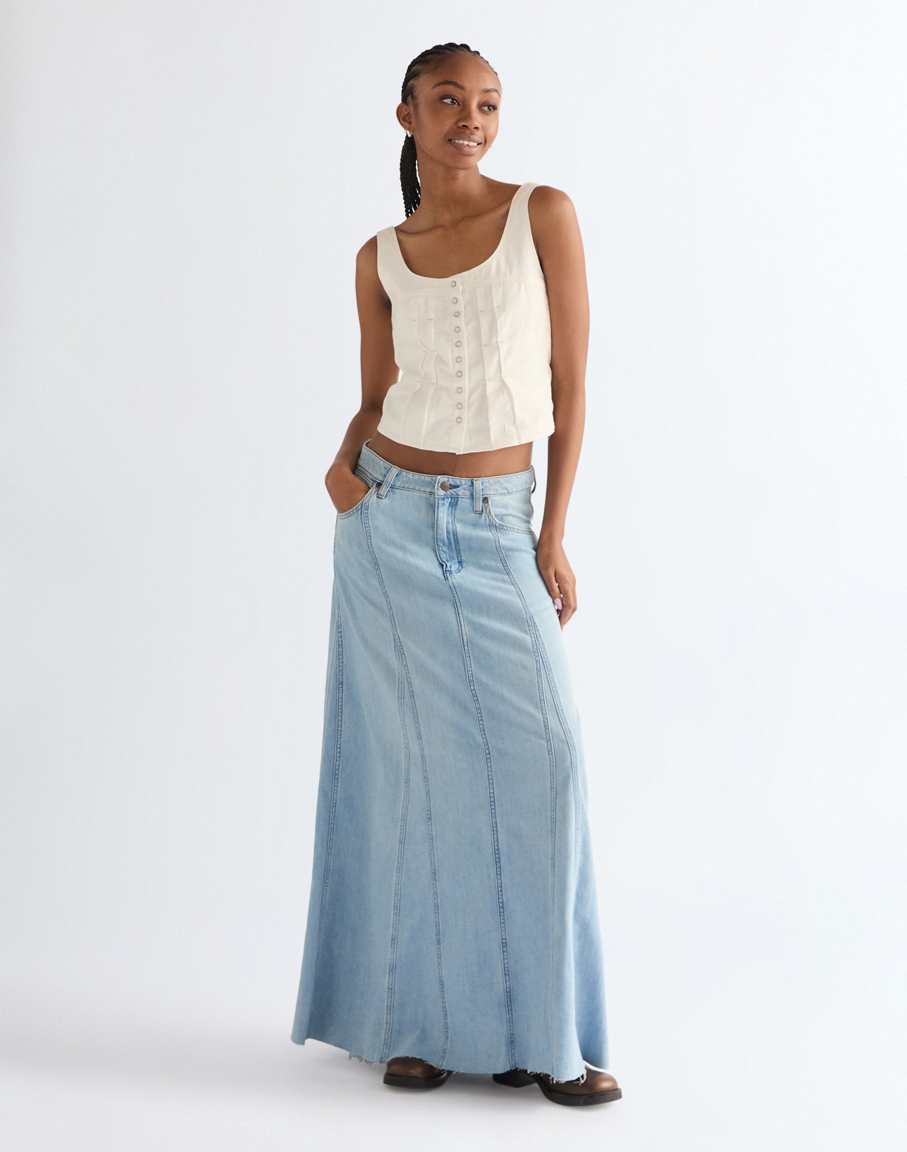 Pleated Corset Top in Worn White T-Shirts Wrangler