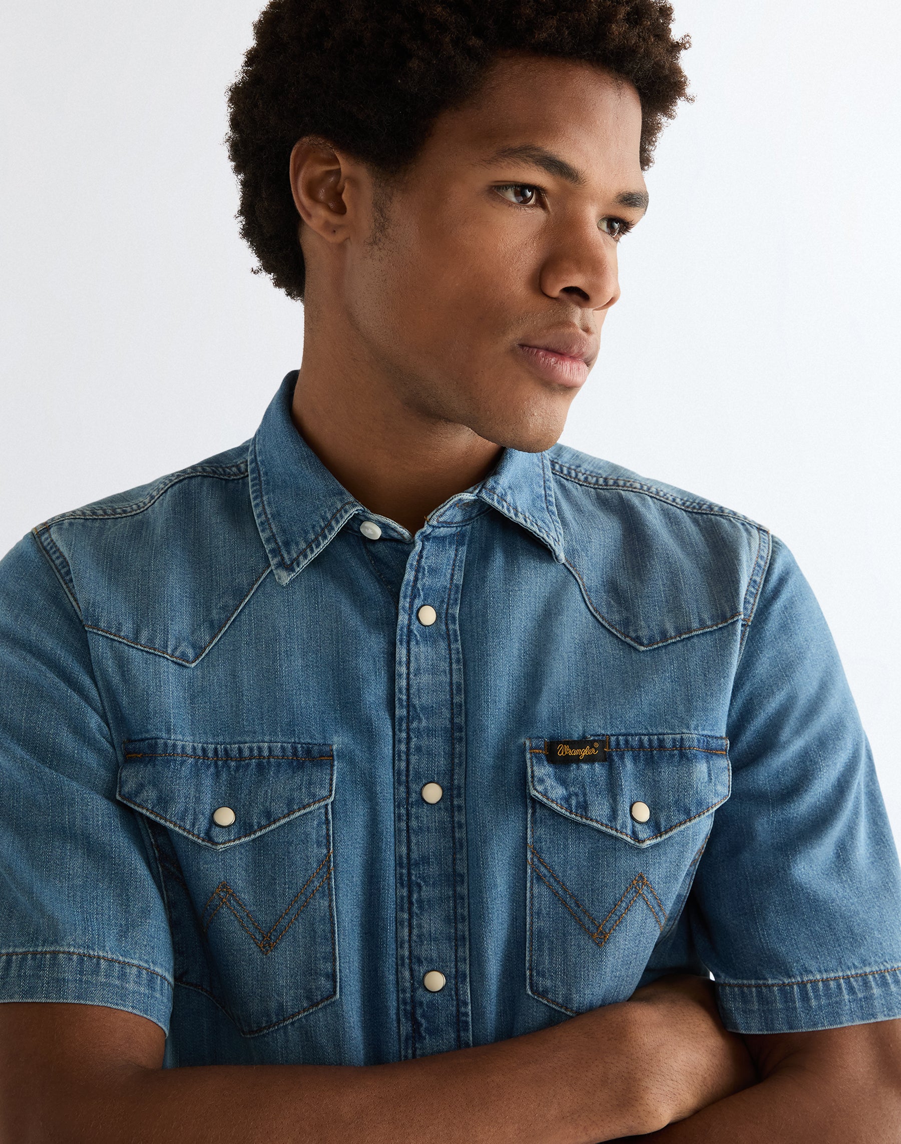 Short-sleeved Western in mid light wash Shirts Wrangler