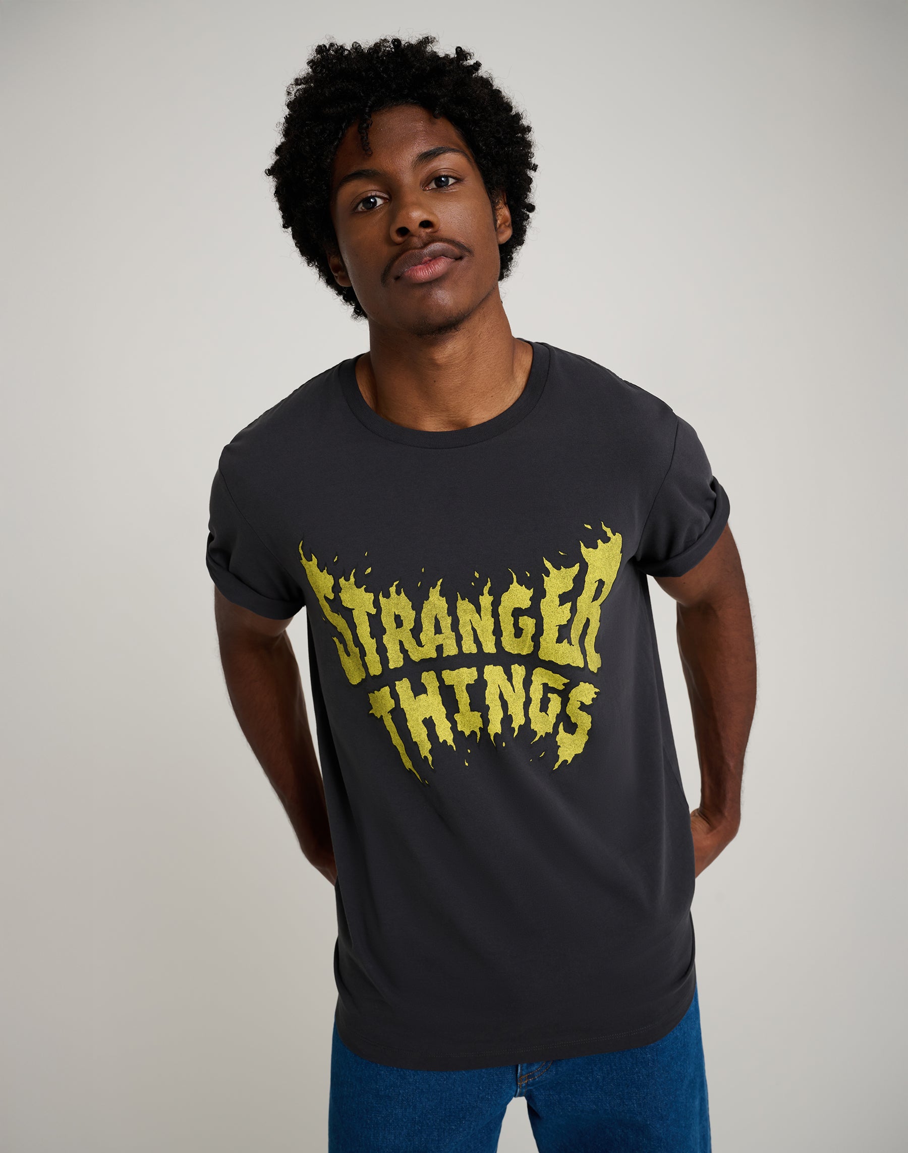 Stranger Things Tee in Washed Black T-Shirts Wrangler