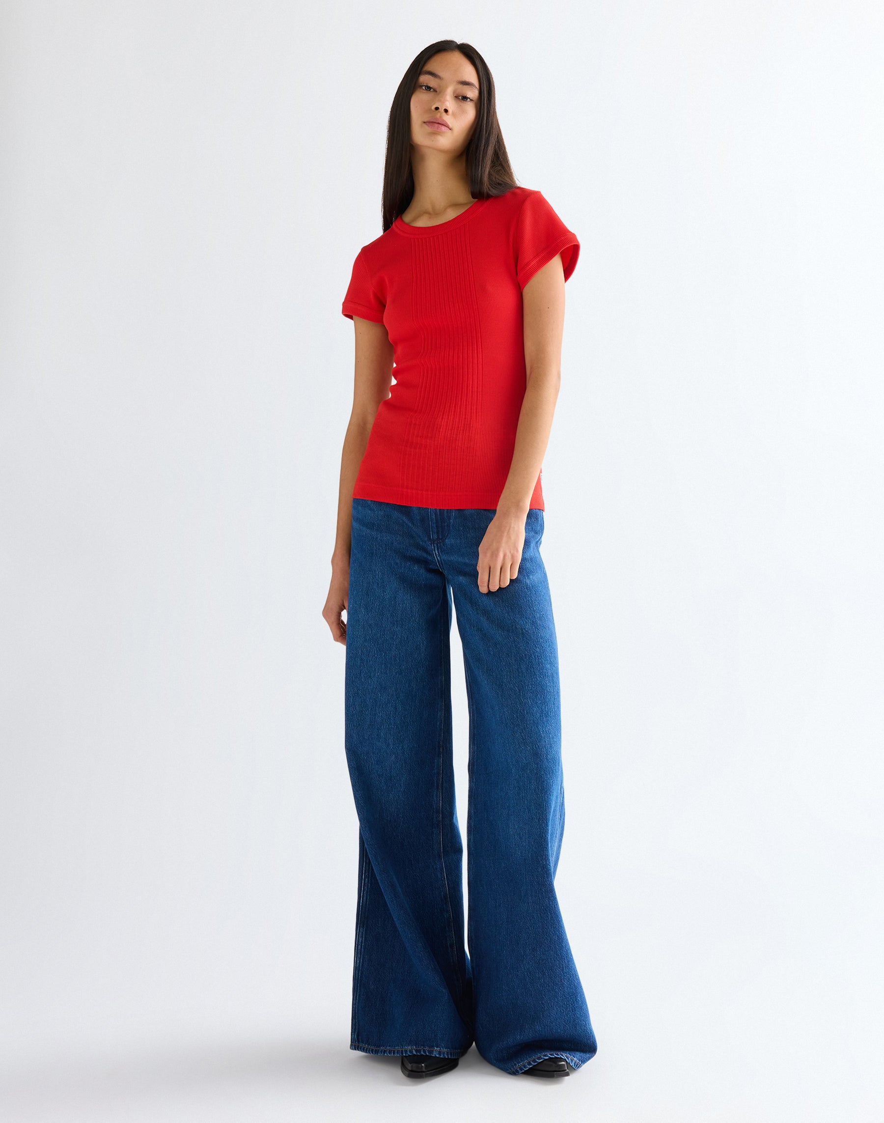 Capped Rib Shirt in Flame Scarlet