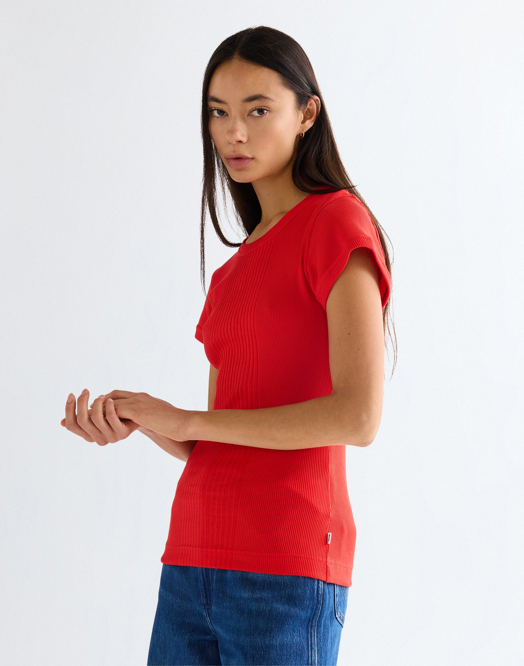 Capped Rib Shirt in Flame Scarlet