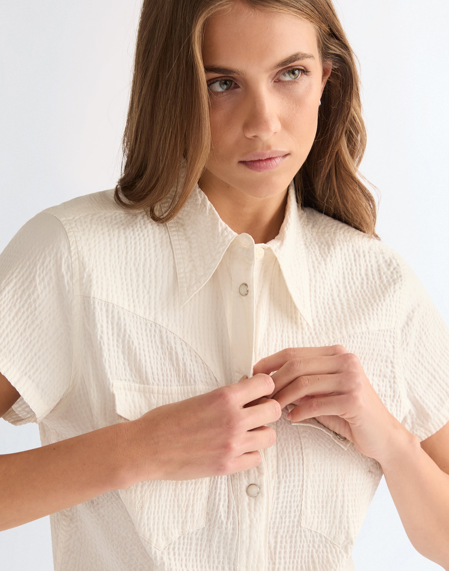 Stylized Western Short Sleeve Shirt Western Egret