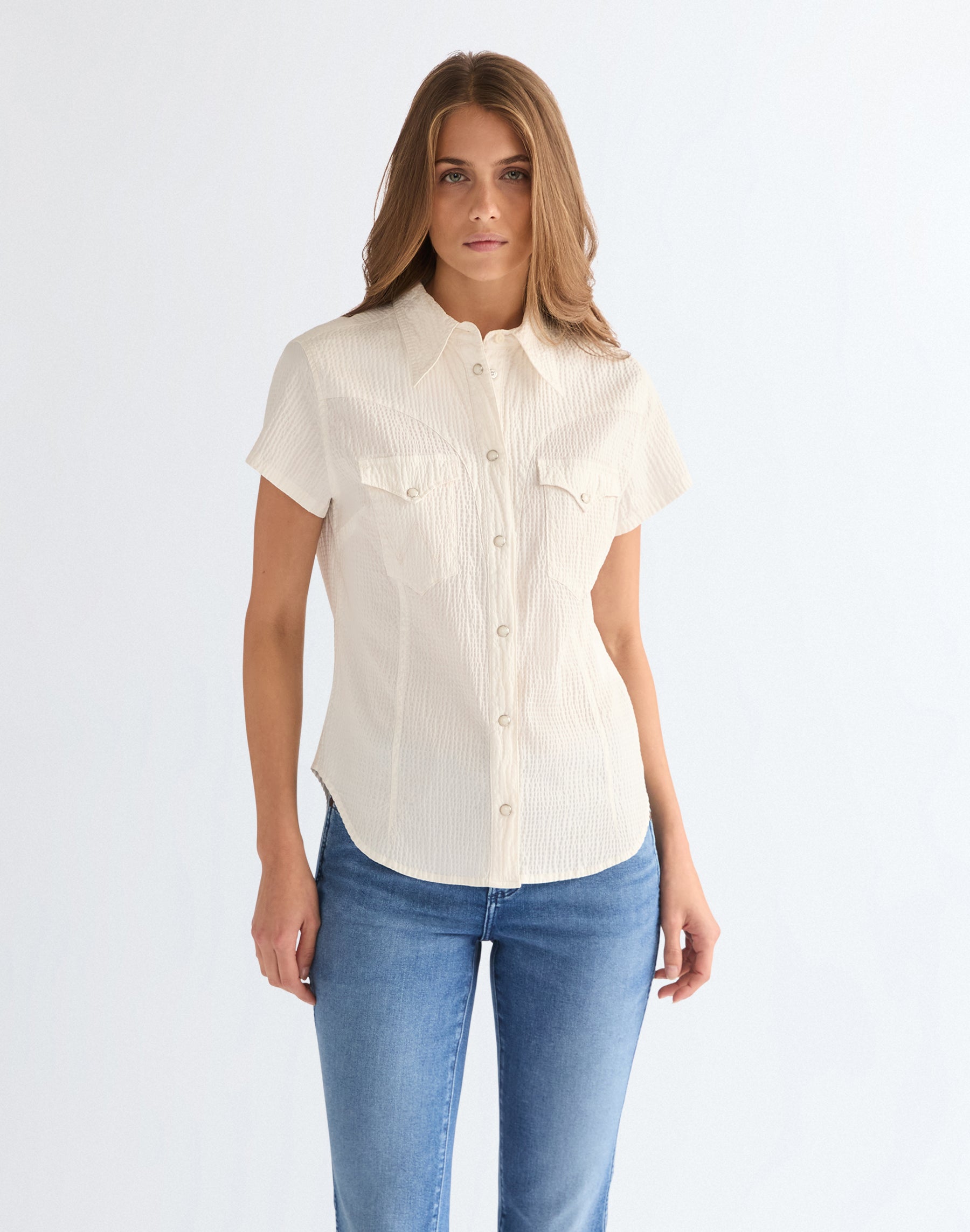 Stylized Western Short Sleeve Shirt Western Egret