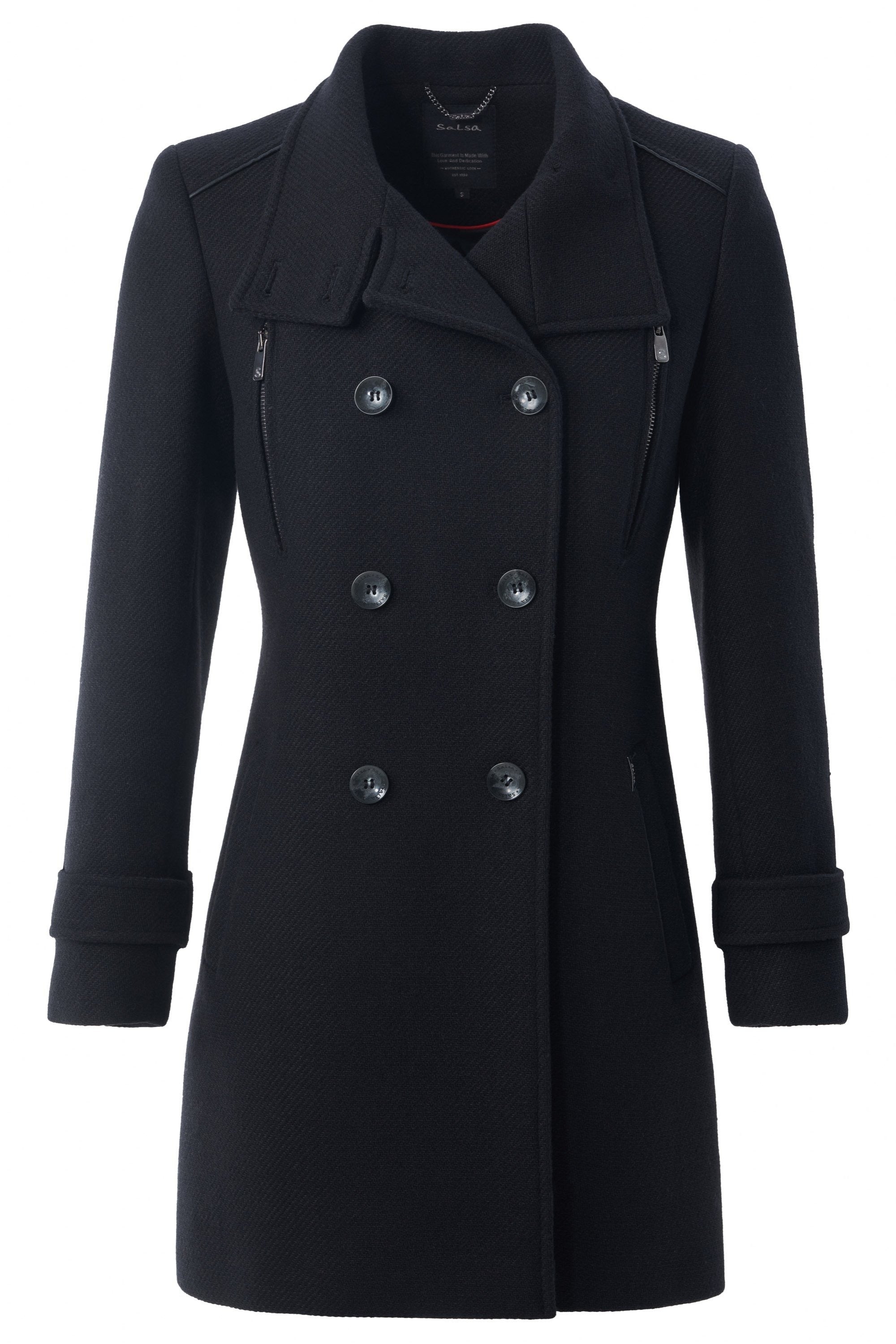 Grace Long Woolen Coat in Black Jackets Salsa Jeans