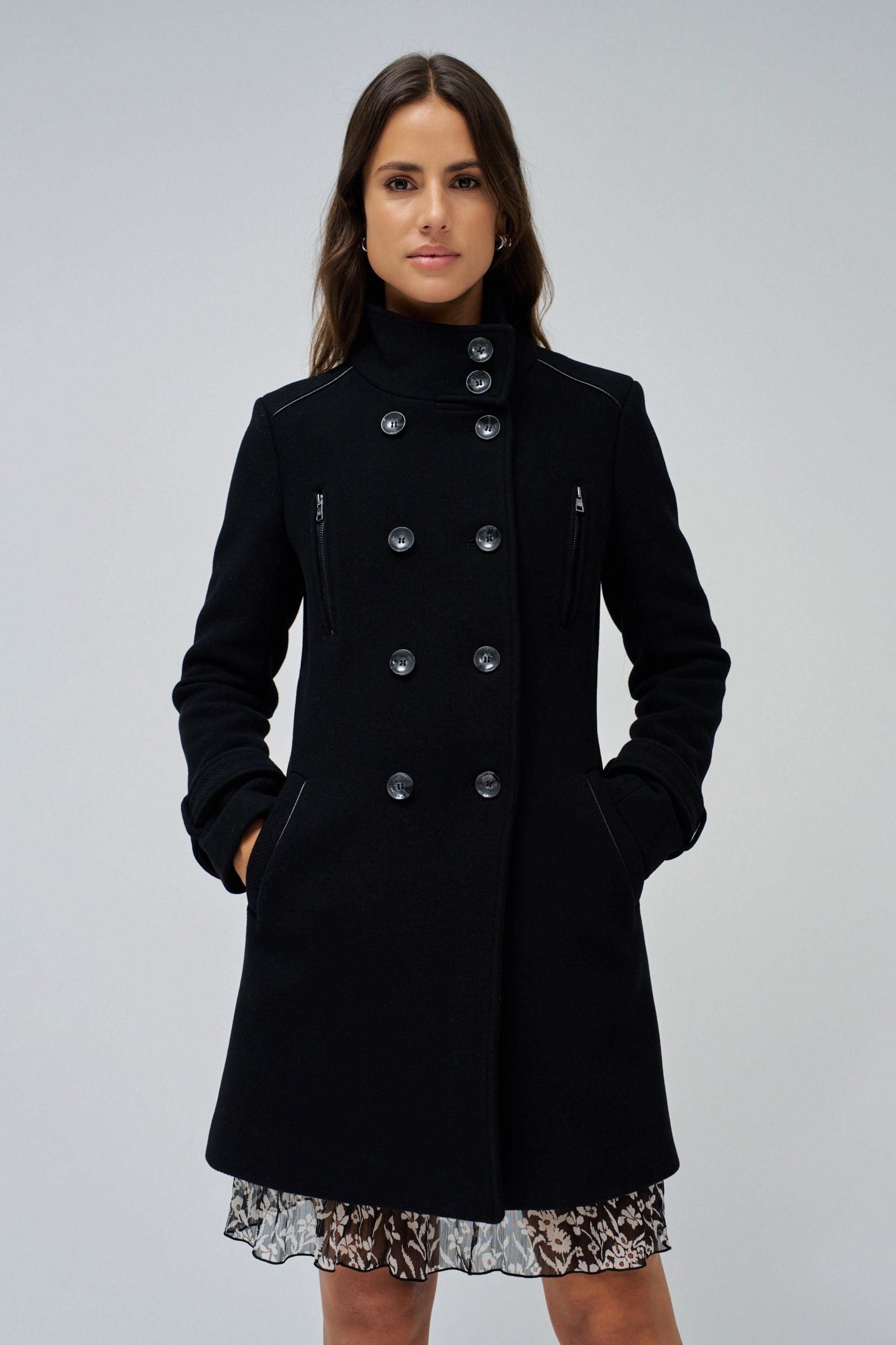 Grace Long Woolen Coat in Black Jackets Salsa Jeans