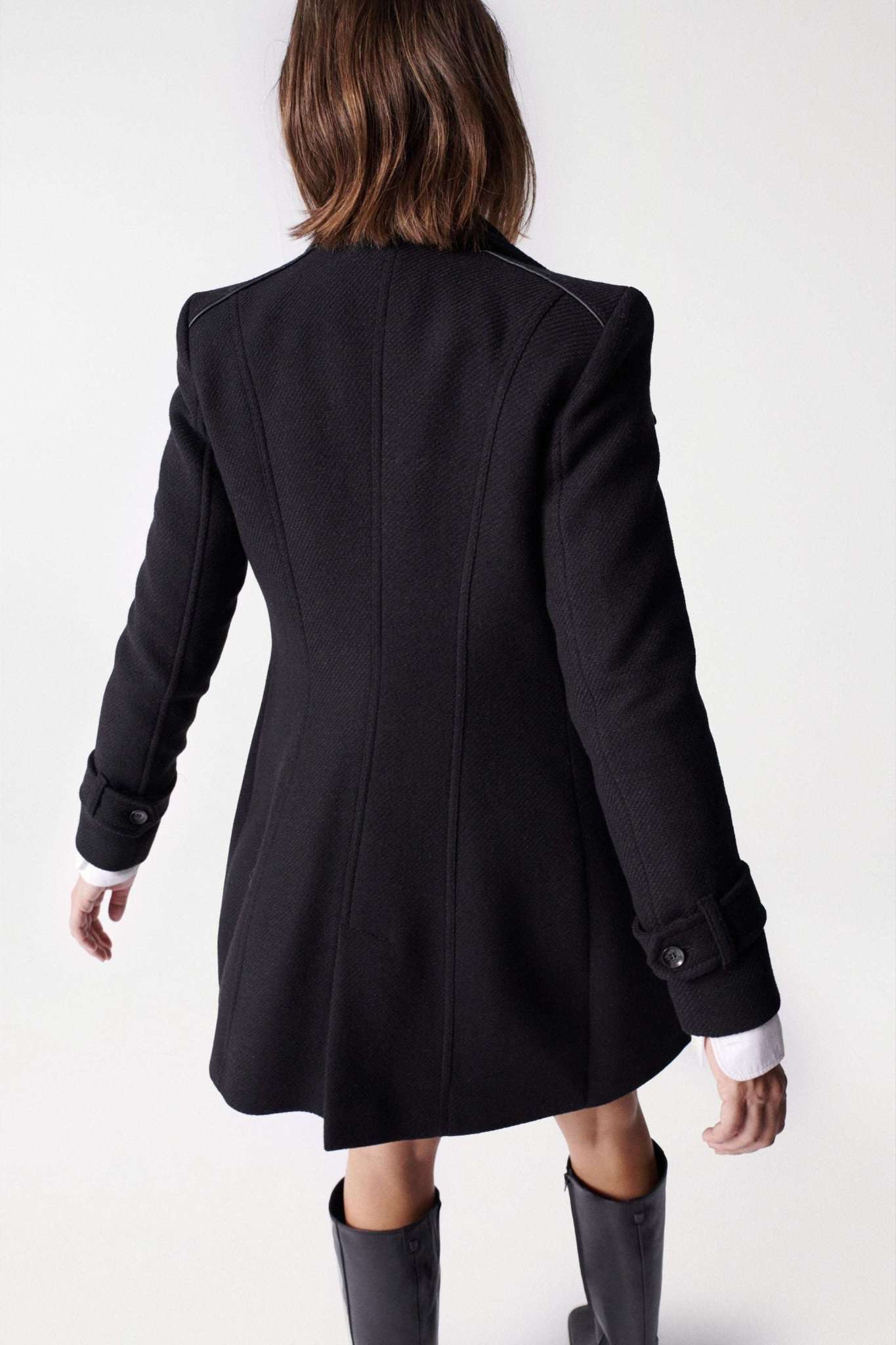 Grace Long Woolen Coat in Black Jackets Salsa Jeans   