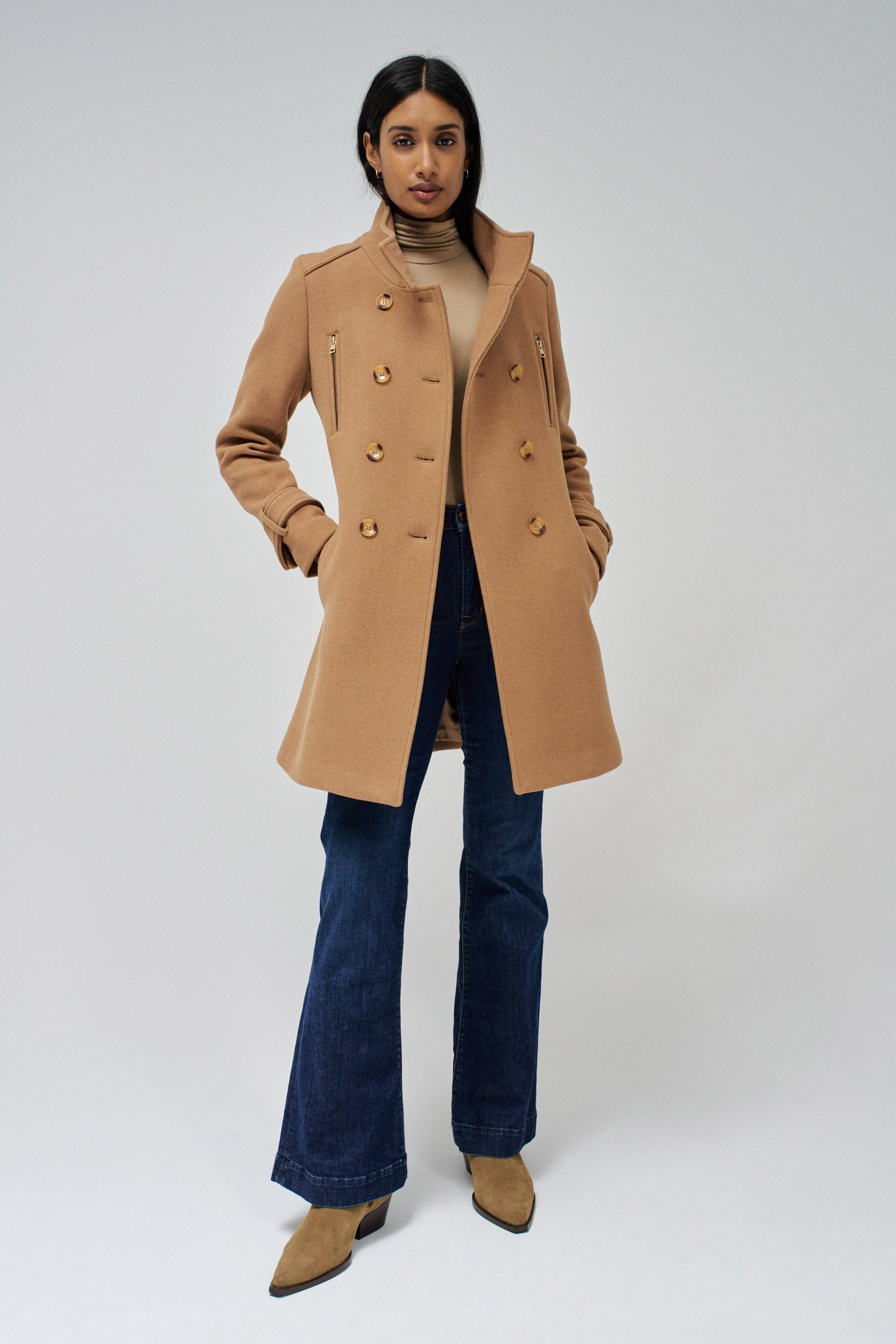 Grace Long Woolen Coat in Medium Beige Jackets Salsa Jeans