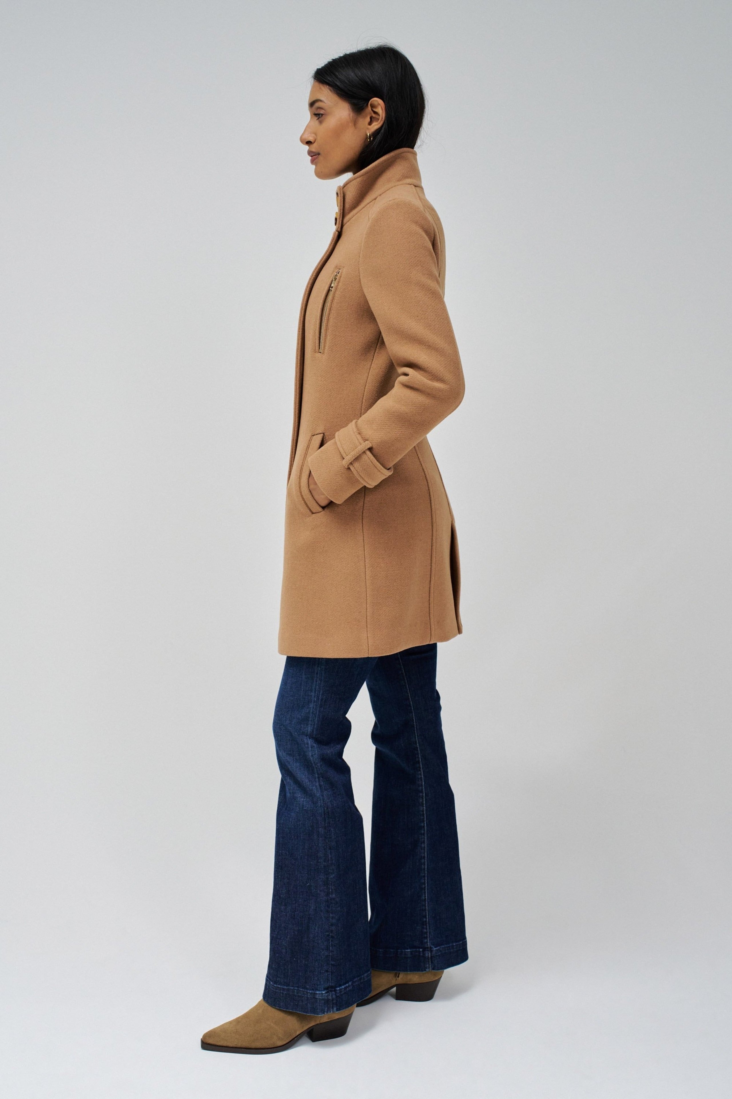 Grace Long Woolen Coat in Medium Beige Jackets Salsa Jeans