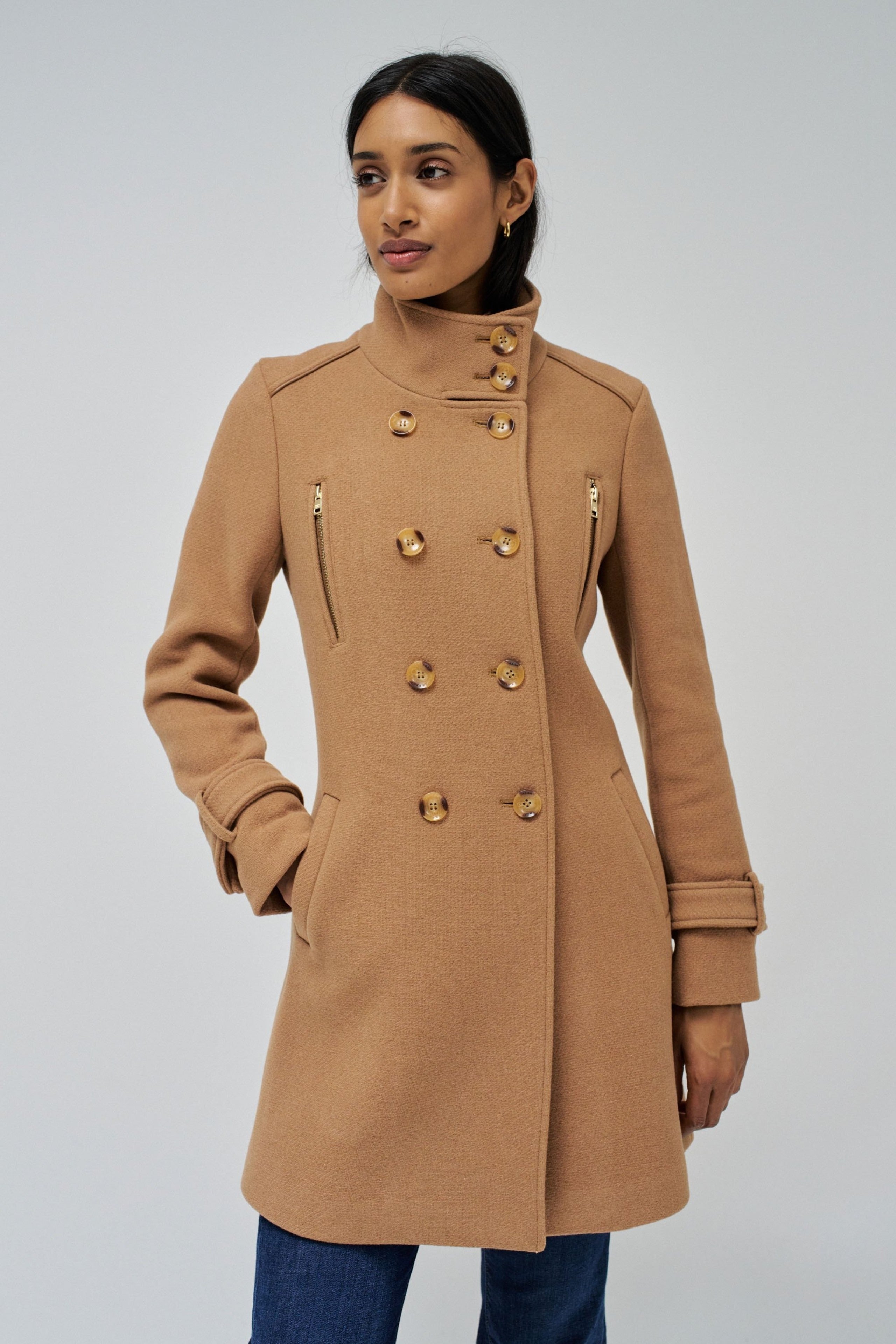 Grace Long Woolen Coat in Medium Beige Jackets Salsa Jeans