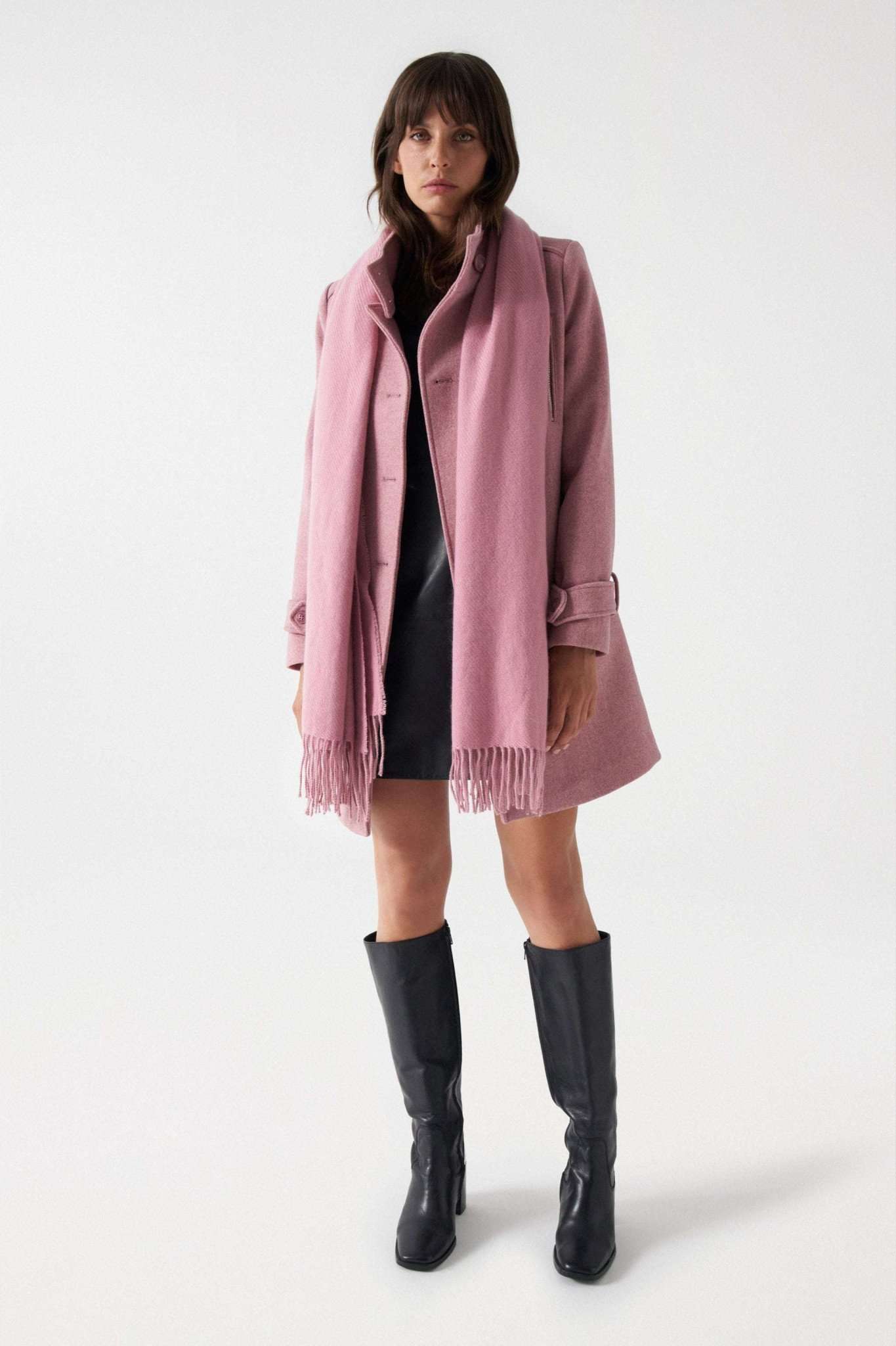 Grace Long Woolen Coat in Medium Pink Jackets Salsa Jeans   