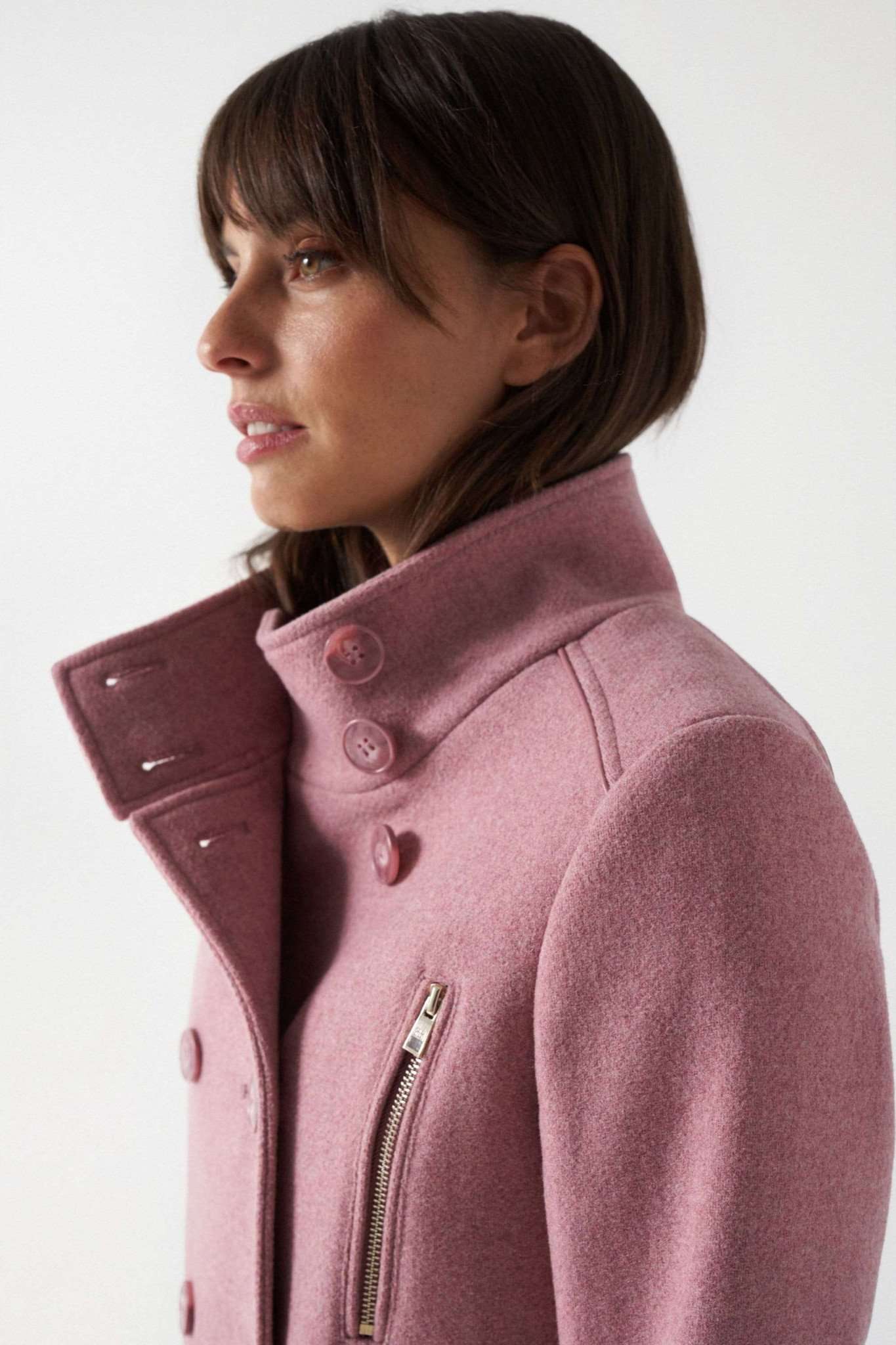 Grace Long Woolen Coat in Medium Pink Jackets Salsa Jeans   