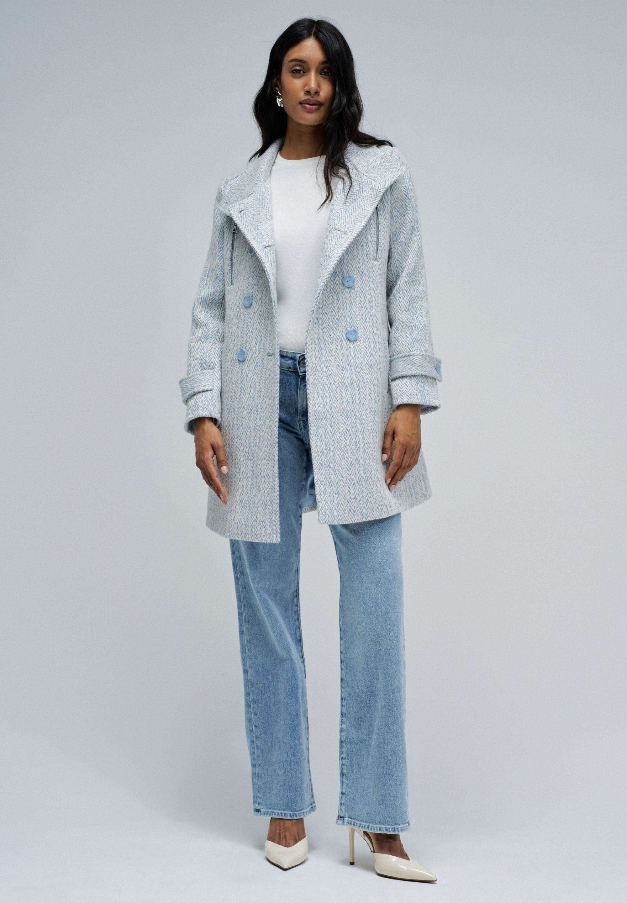 Grace Long Woolen Coat in Light Blue V1 Jackets Salsa Jeans
