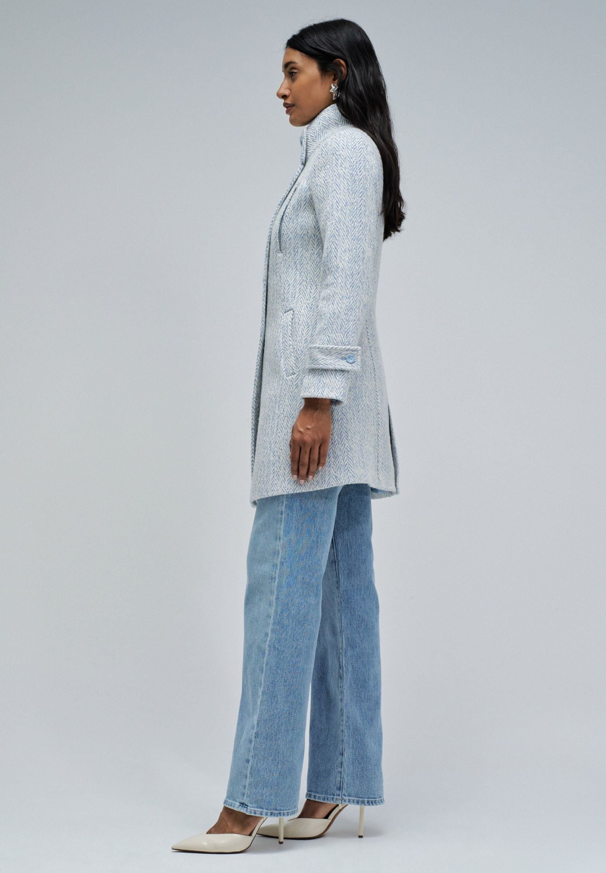 Grace Long Woolen Coat in Light Blue V1 Jackets Salsa Jeans