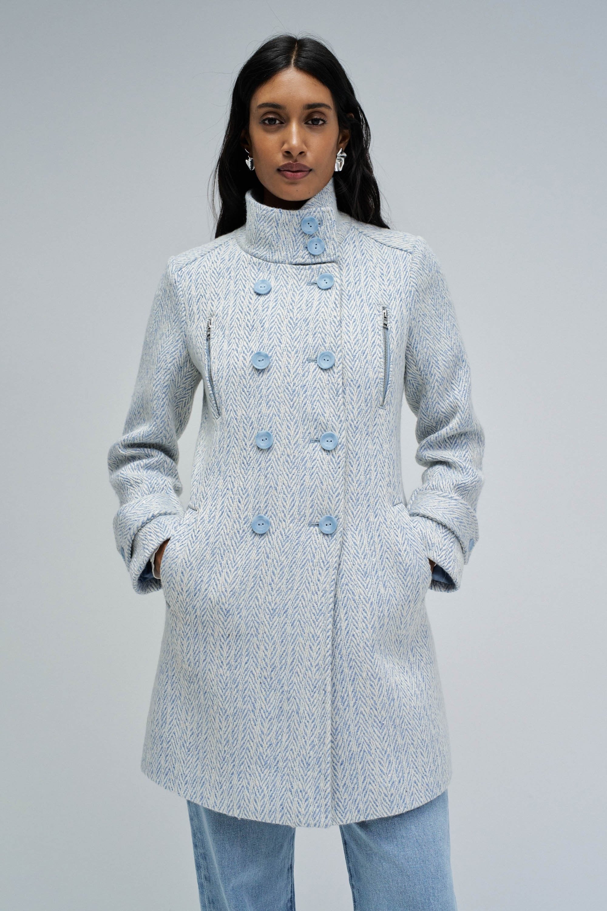 Grace Long Woolen Coat in Light Blue V1 Jackets Salsa Jeans