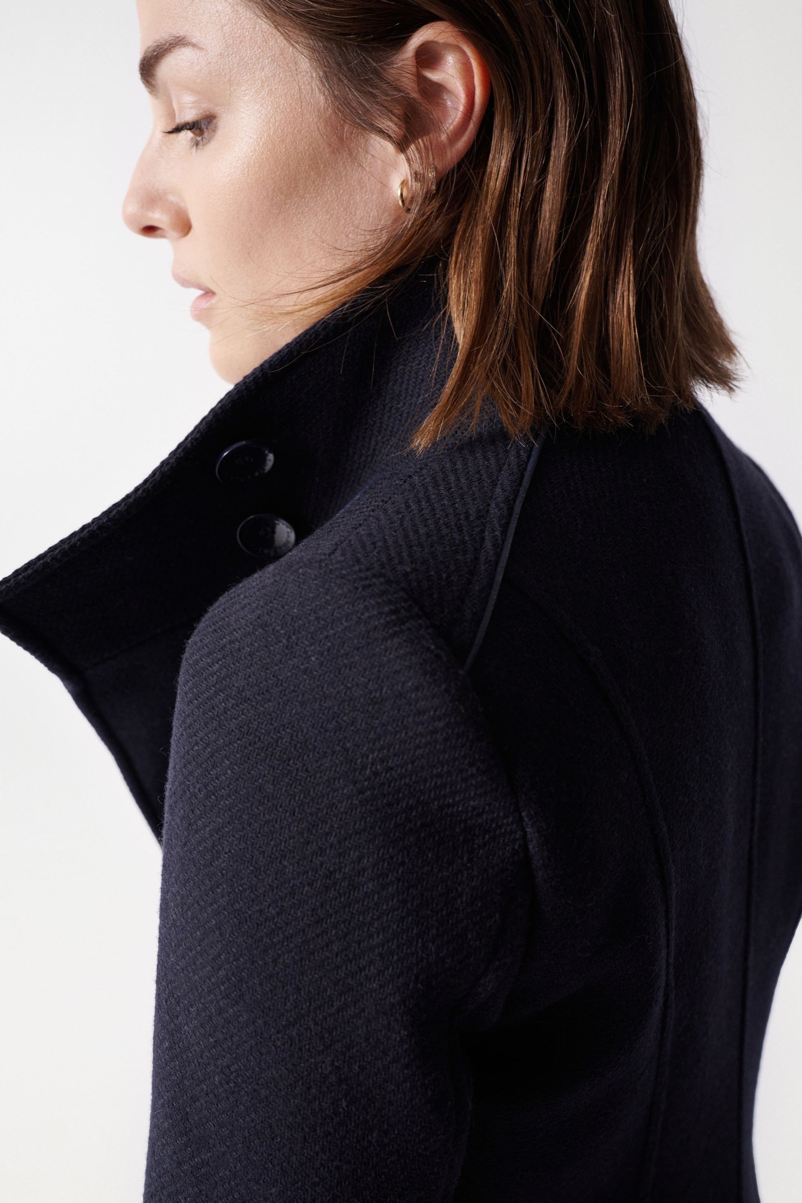 Grace Long Woolen Coat in Dark Blue