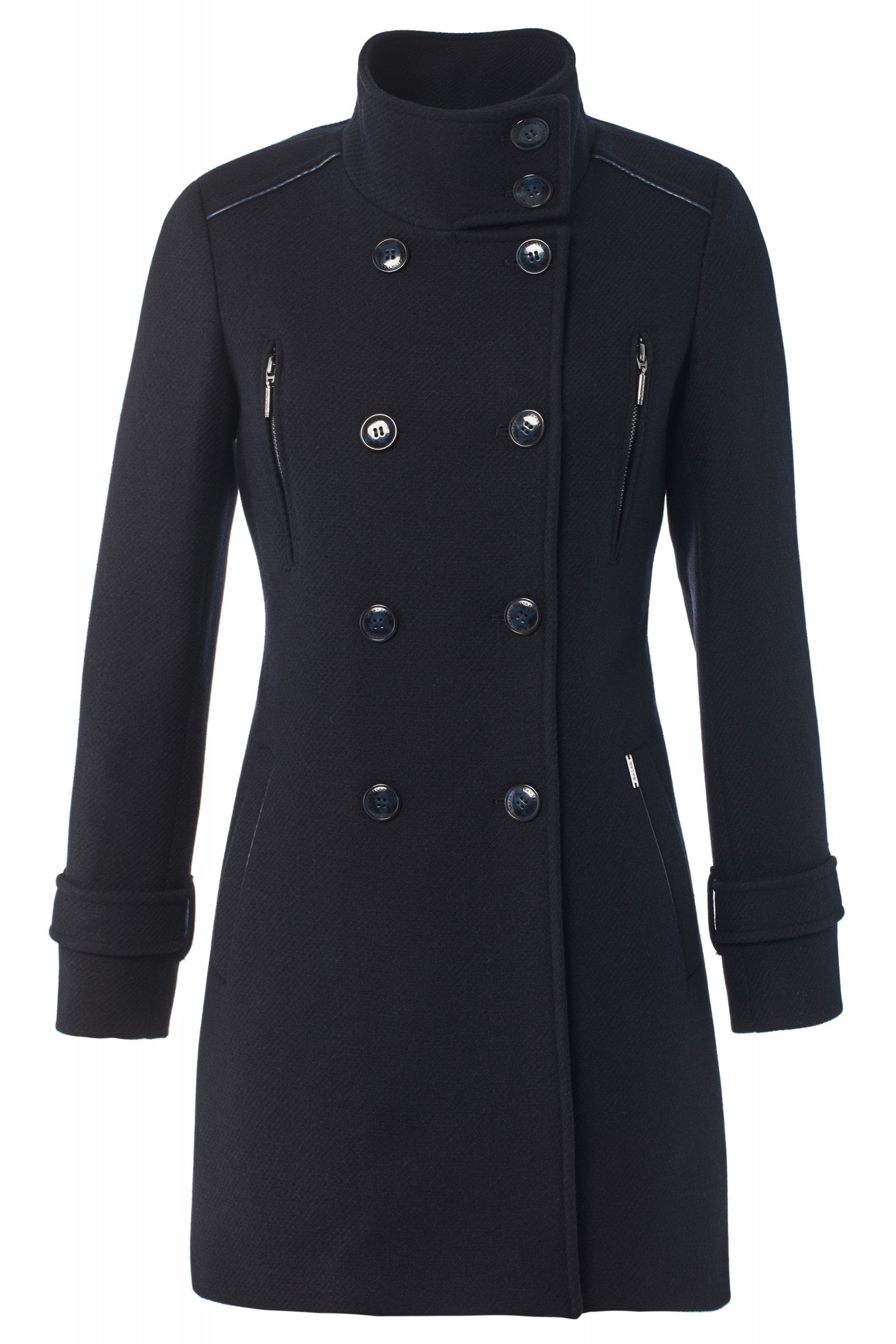 Grace Long Woolen Coat in Dark Blue