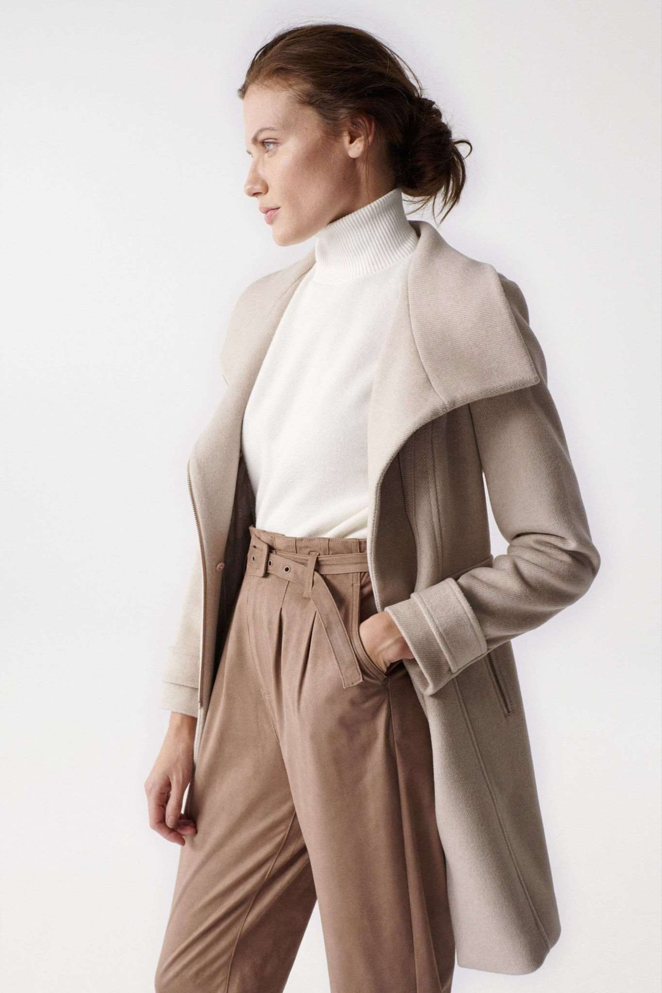 Wool Coat in Medium Beige Jackets Salsa Jeans   