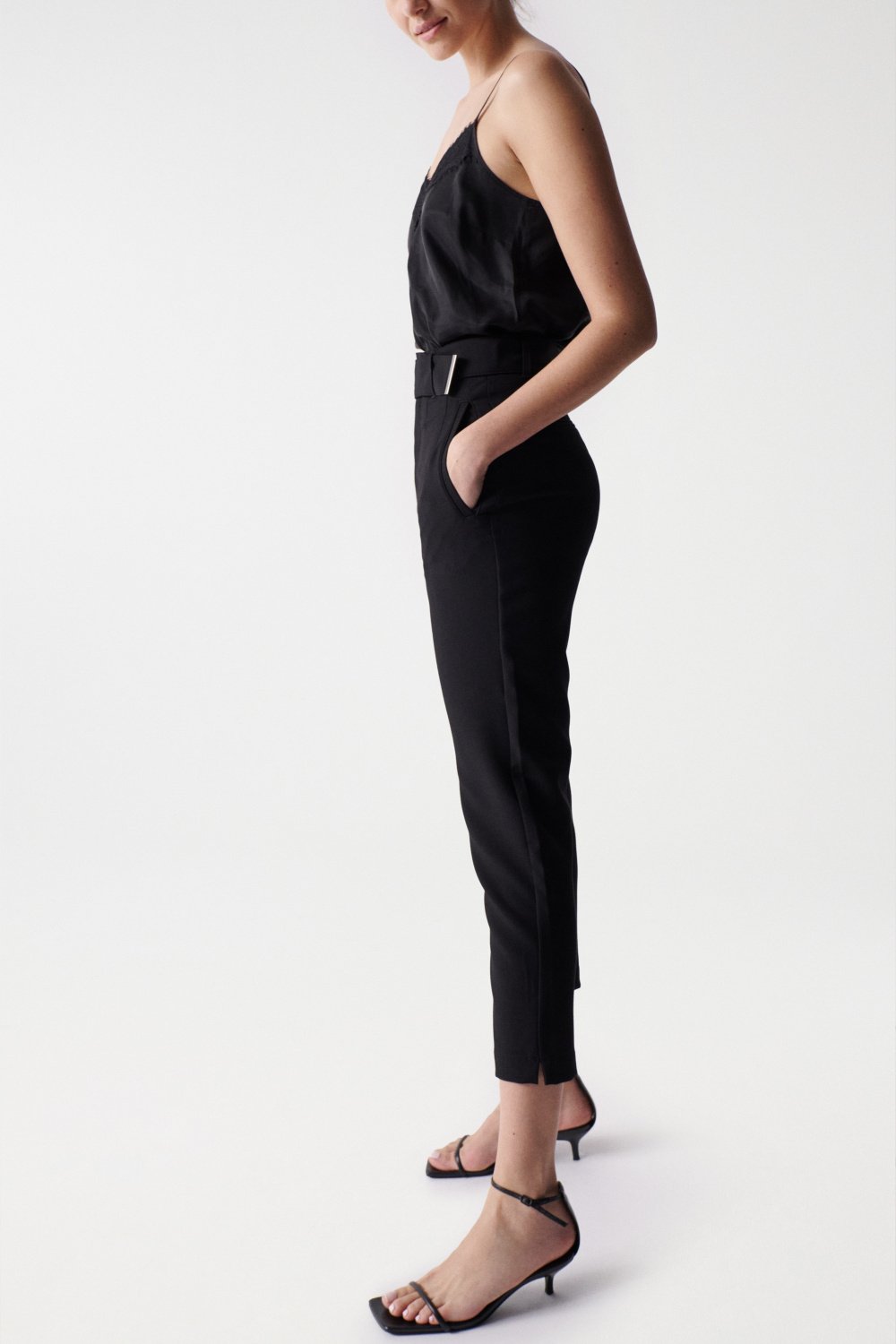 Chino Cropped Slim High Waist in Black Pants Salsa Jeans   