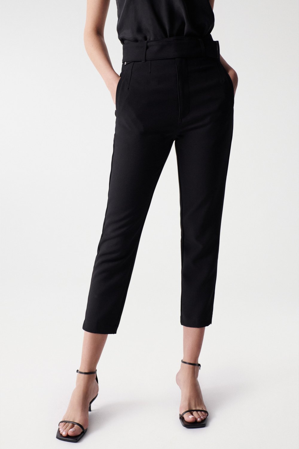 Chino Cropped Slim High Waist in Black Pants Salsa Jeans   