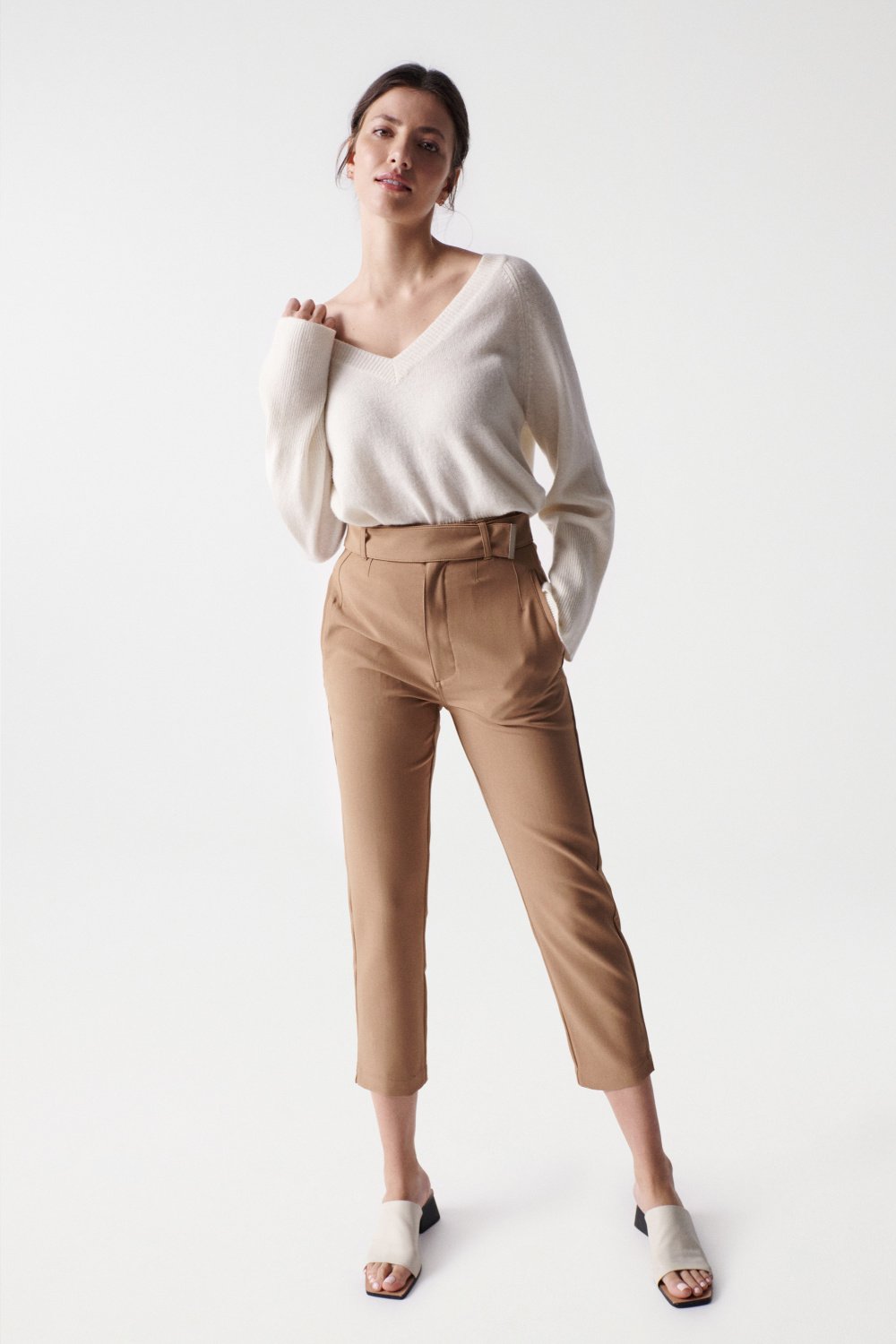 Chino Cropped Slim High Waist in Light Beige Pants Salsa Jeans   