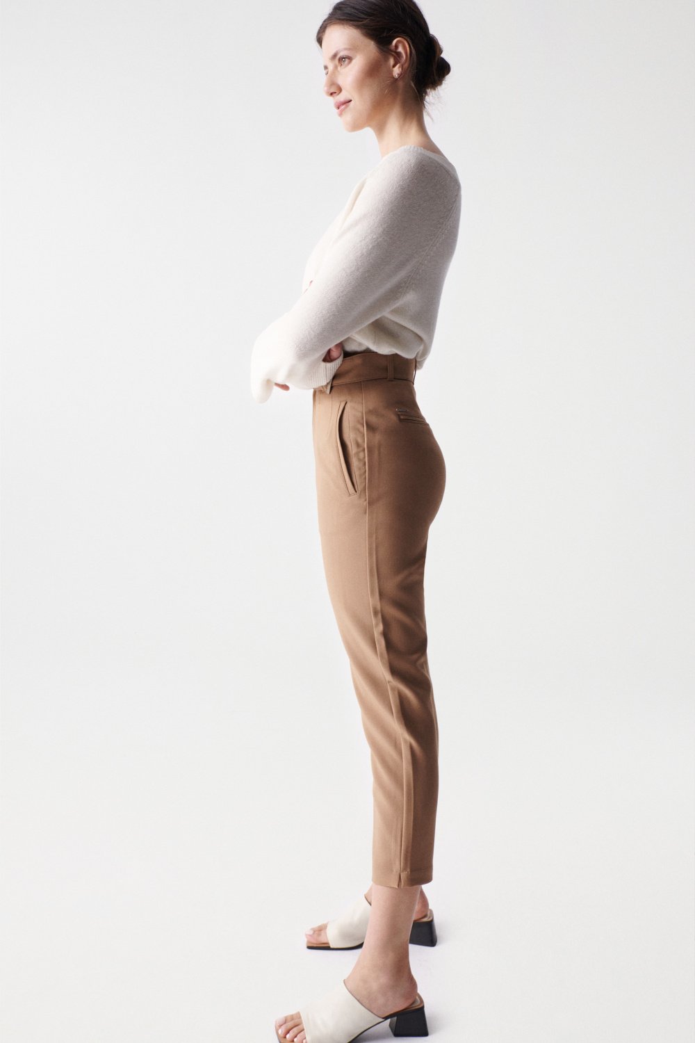 Chino Cropped Slim High Waist in Light Beige Pants Salsa Jeans   