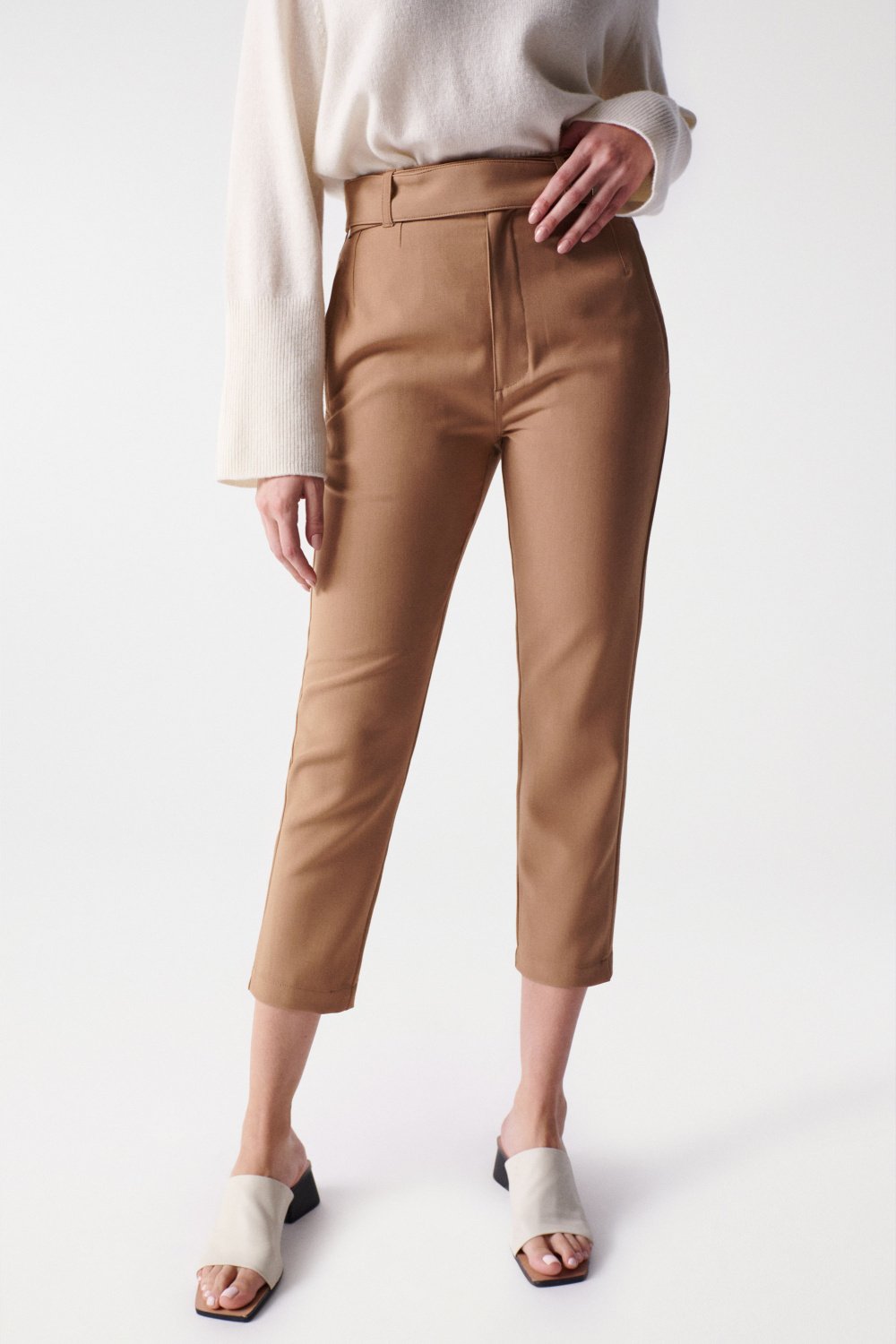 Chino Cropped Slim High Waist in Light Beige Pants Salsa Jeans   